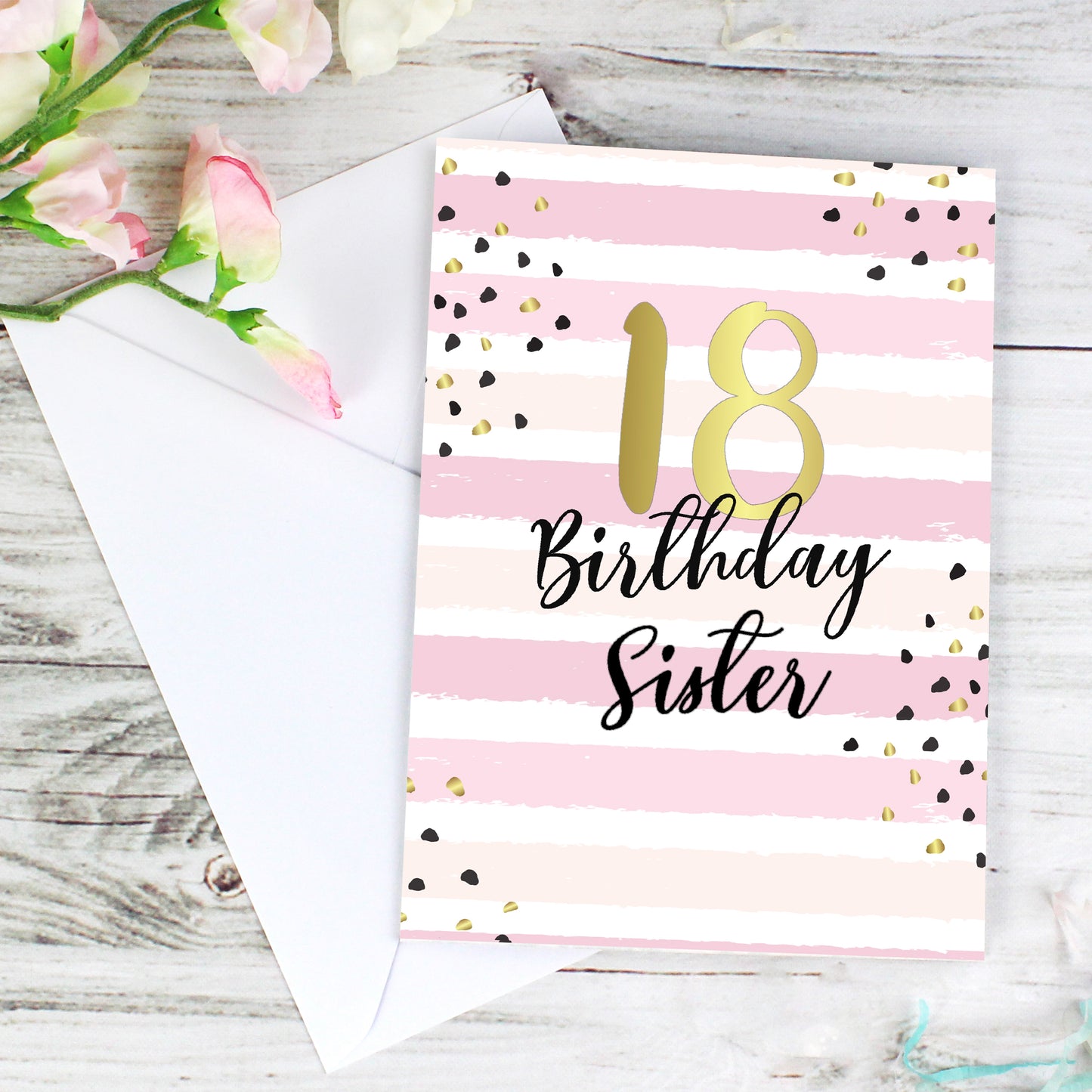 Personalised Gold and Pink Stripe Birthday Card Add Any Age & Name - Personalise It!