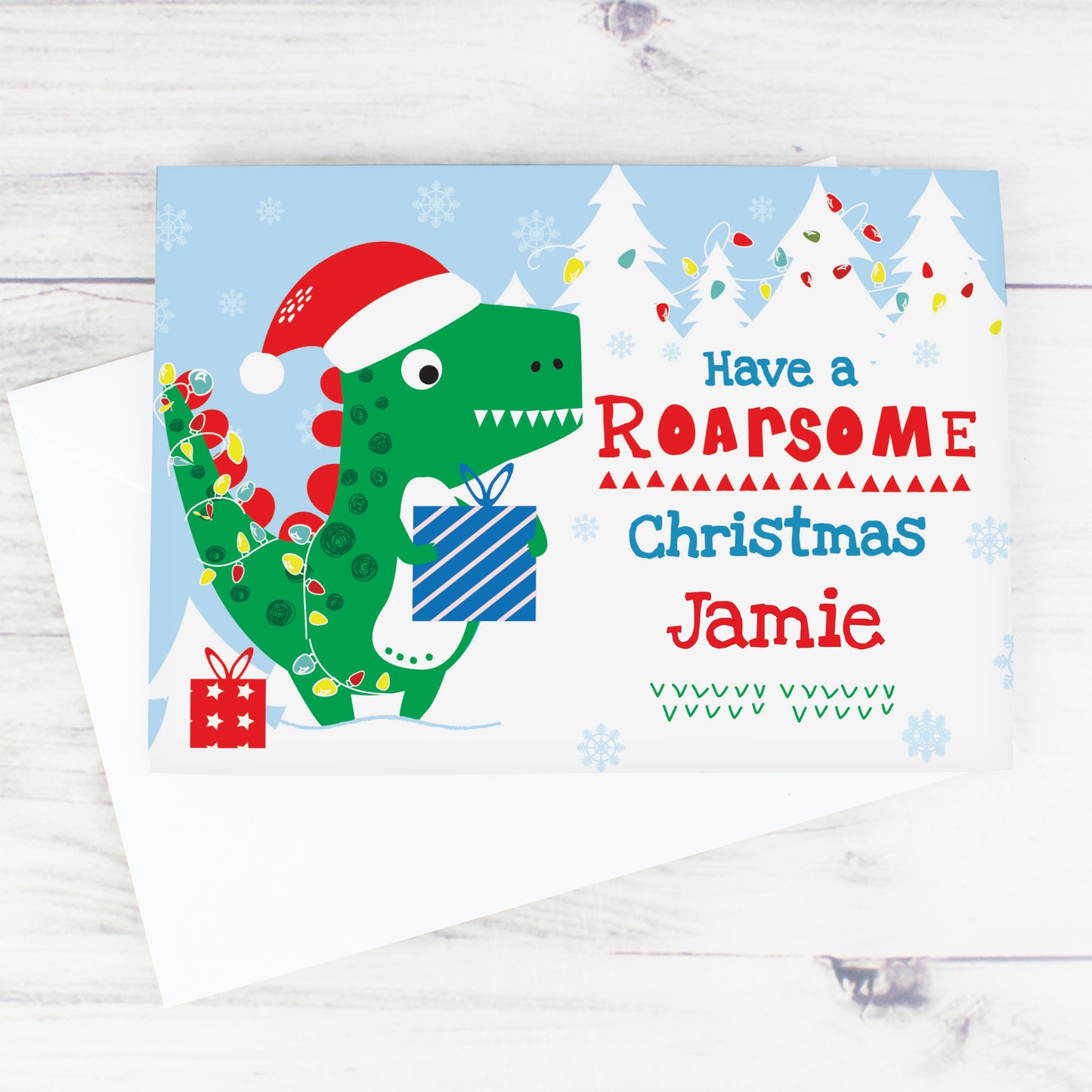 Personalised Dinosaur 'Have a Roarsome Christmas' Card Add Any Name - Personalise It!