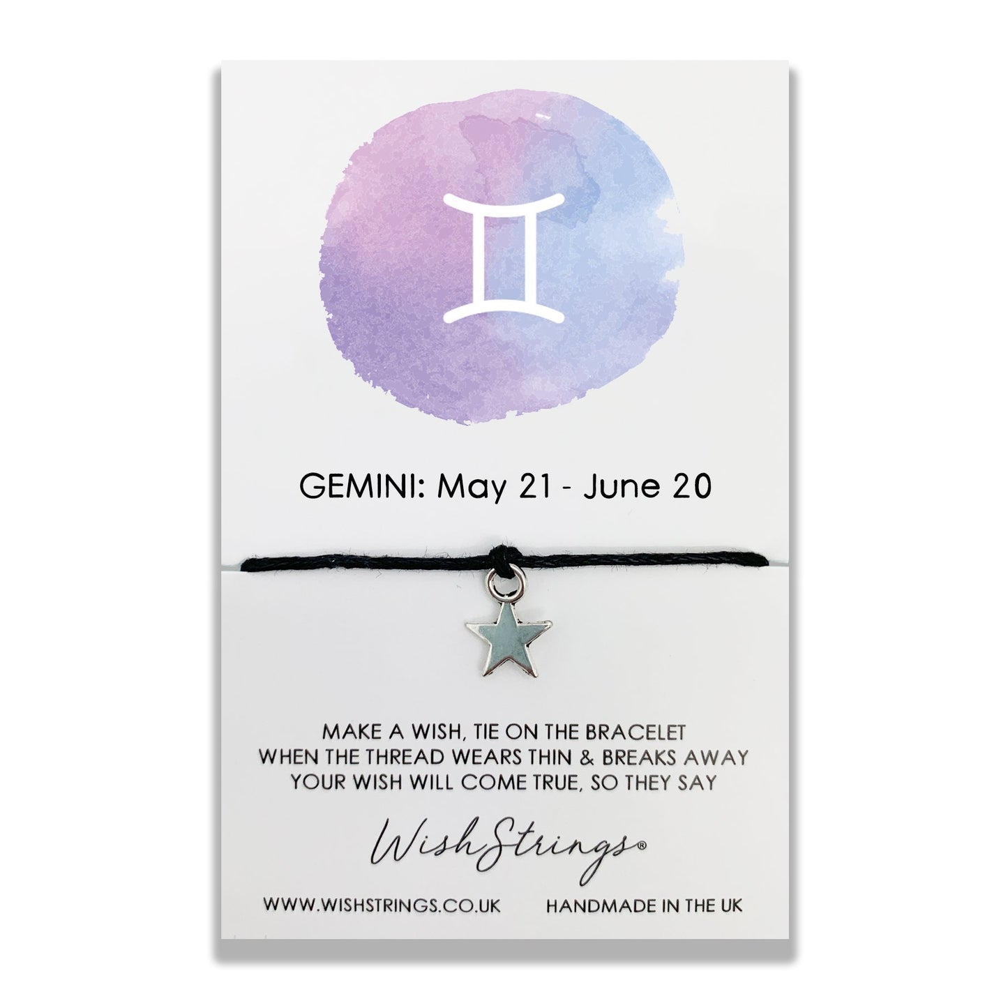 Gemini Zodiac Wish String Bracelet With Lucky Charm
