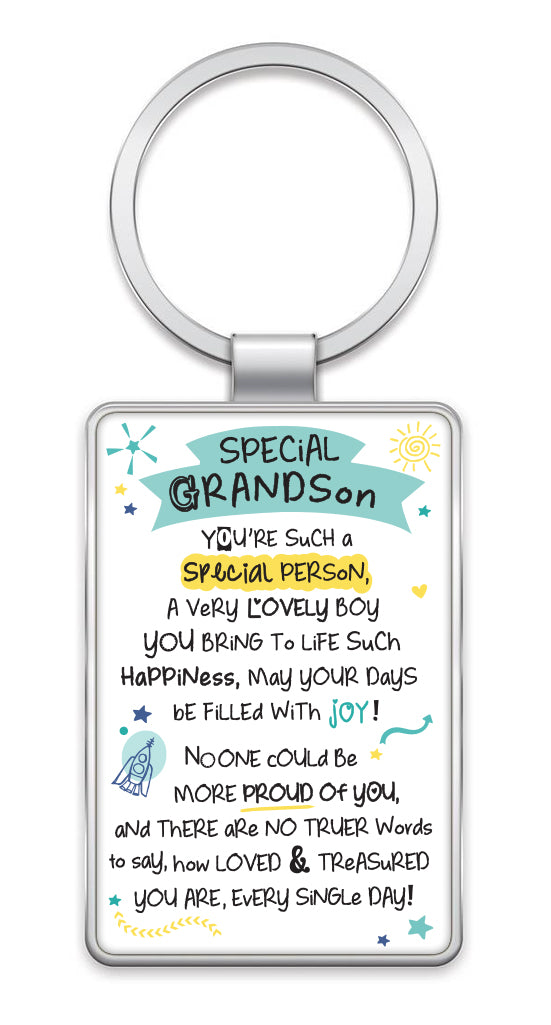 Special Grandson Inspired Words Metal Keyring