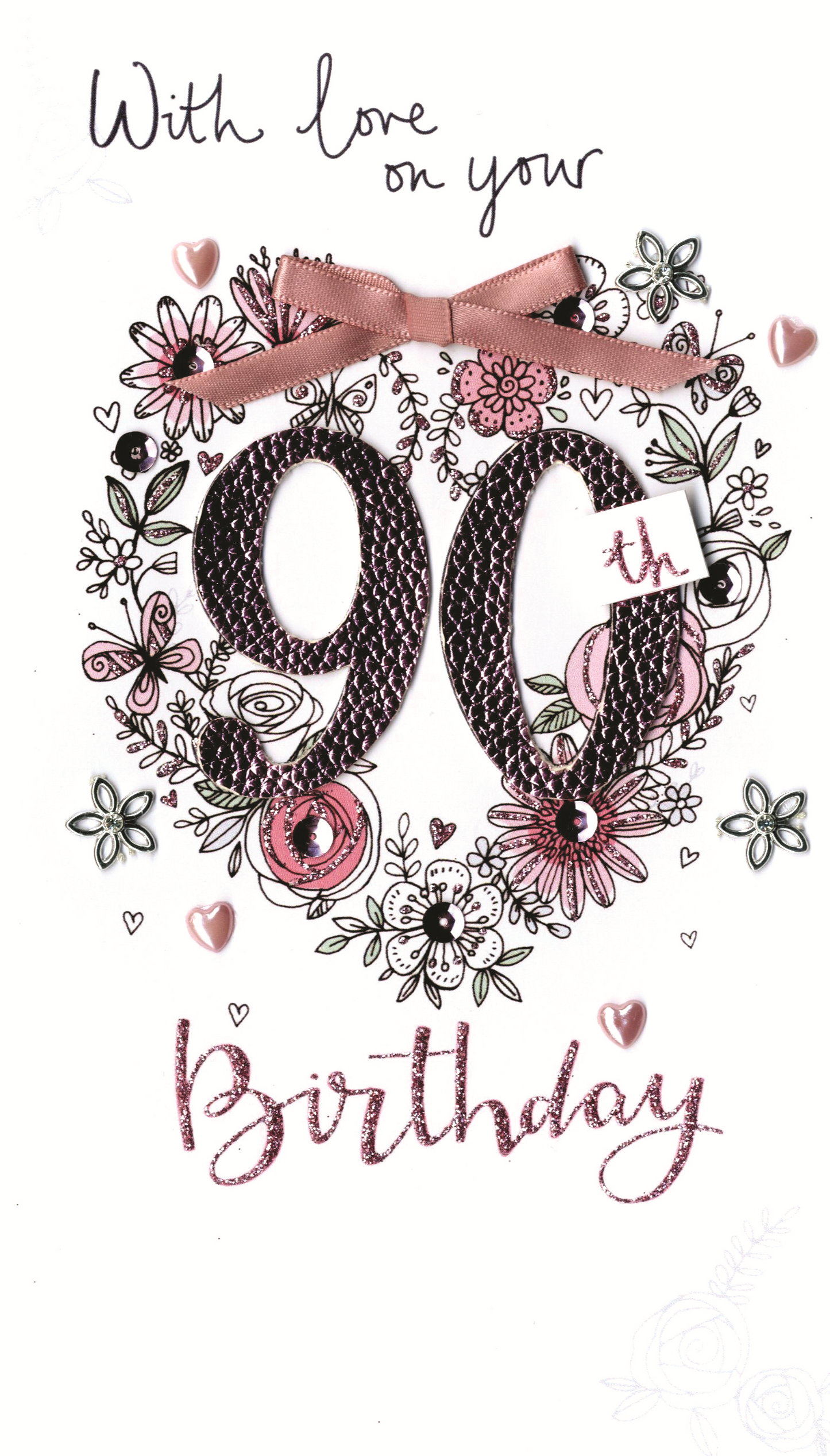Female 90th Birthday Luxury Champagne Greeting Card