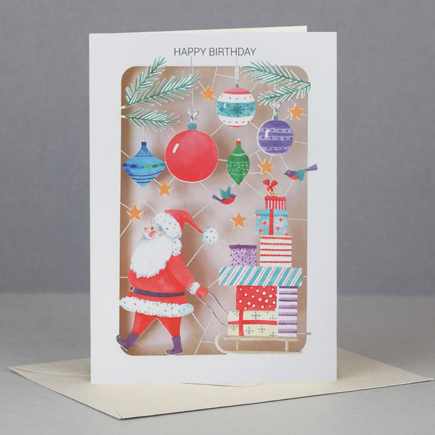 Paper Cut Santa & Sleigh With Presents Christmas Greeting Card