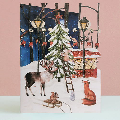 Paper Cut Art Decorating The Xmas Tree Christmas Greeting Card