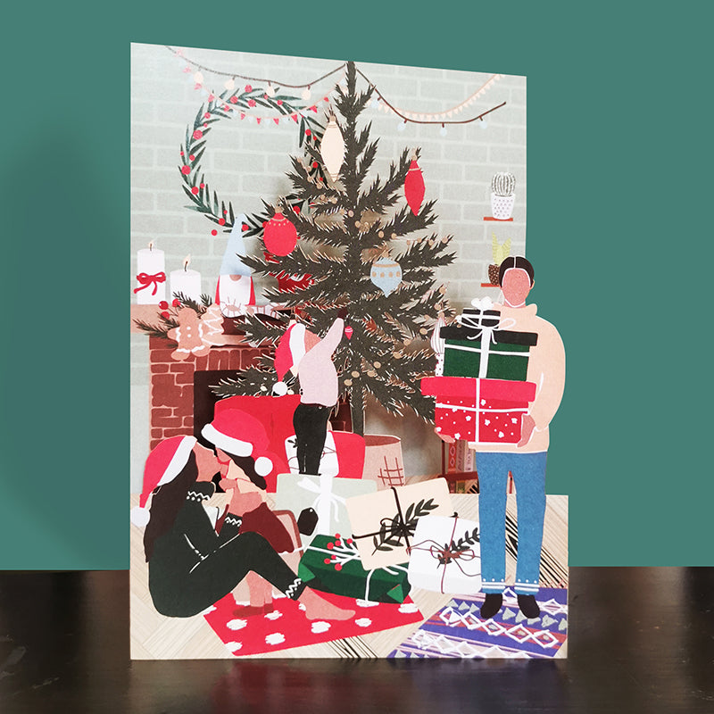 Paper Cut Art Celebrate Christmas Morning Christmas Greeting Card