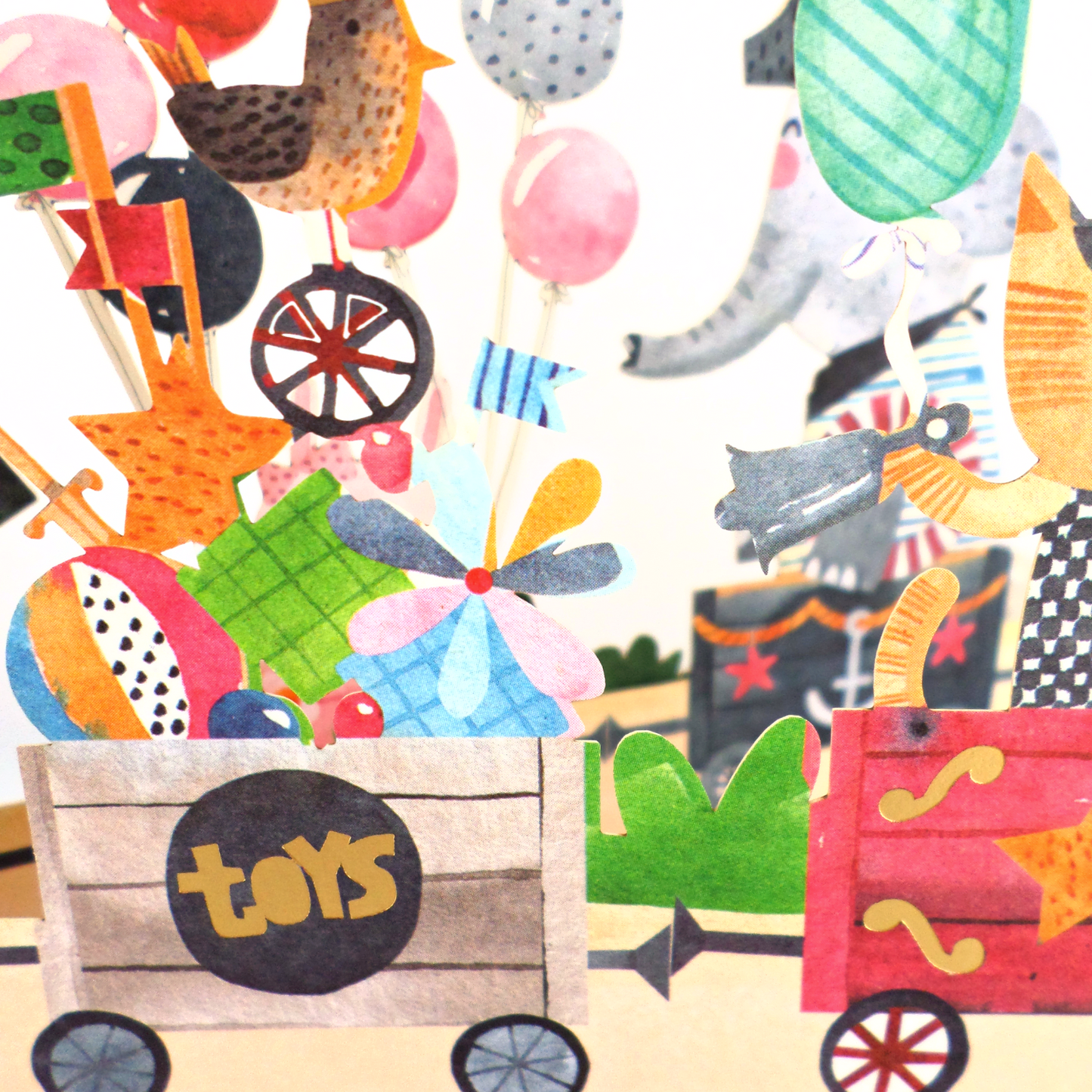 Animal Toy Train 3D Pop Up Birthday Card For Child