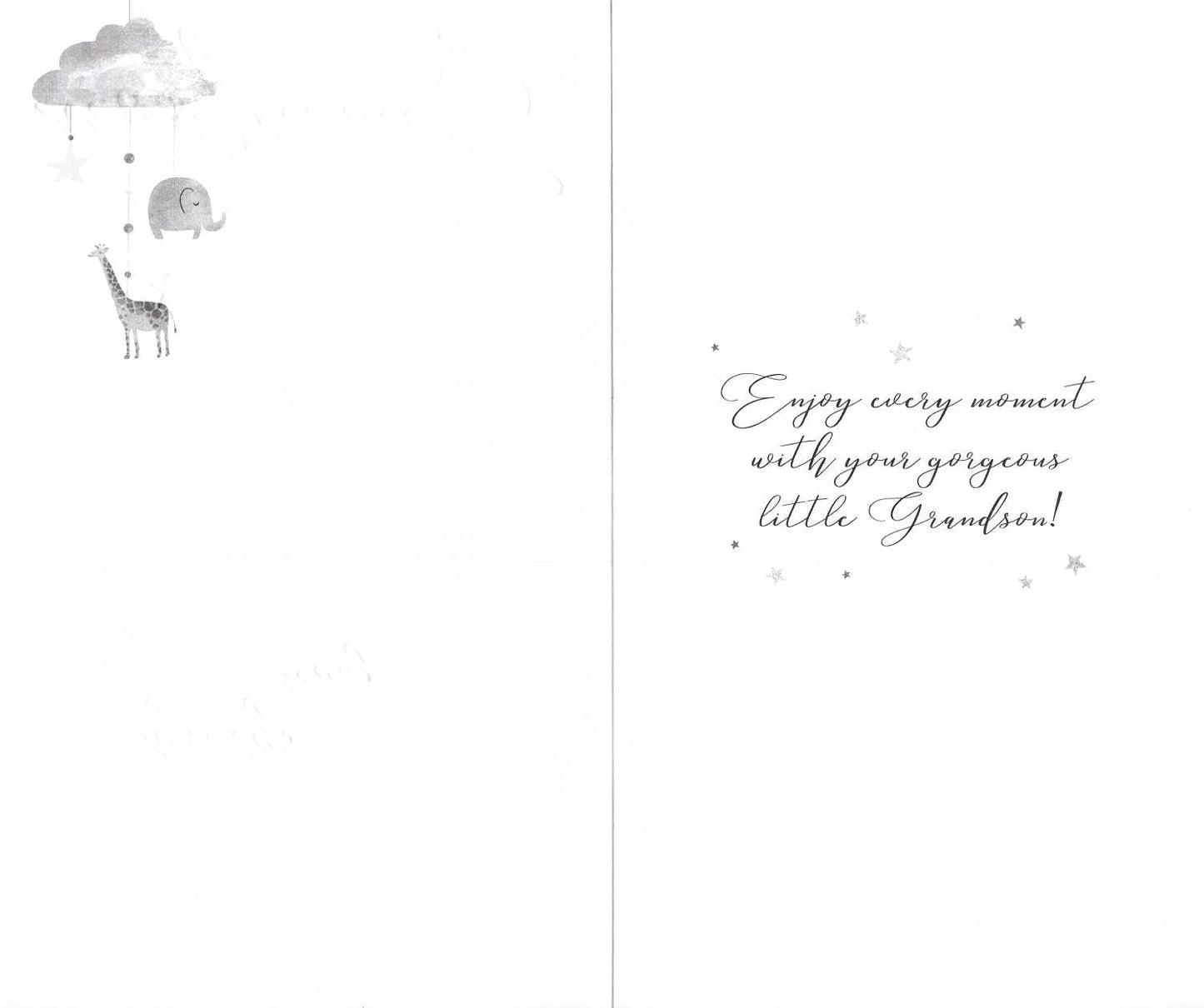 A New Grandson To Cherish New Baby Card Embellished Champagne Greeting Card