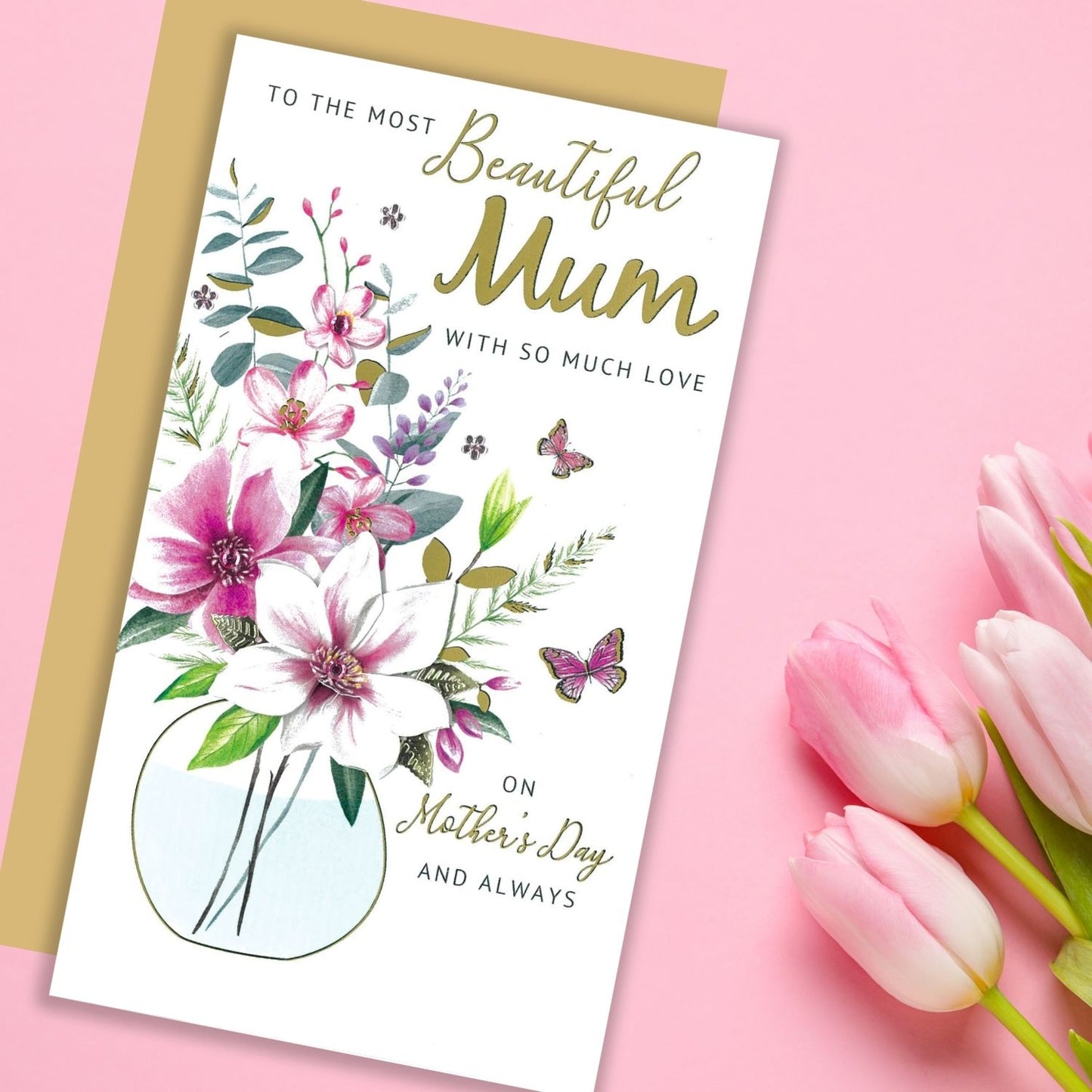 Beautiful Mum Mum's Butterfly Blooms! Mother's Day Hand-Finished Greeting Card