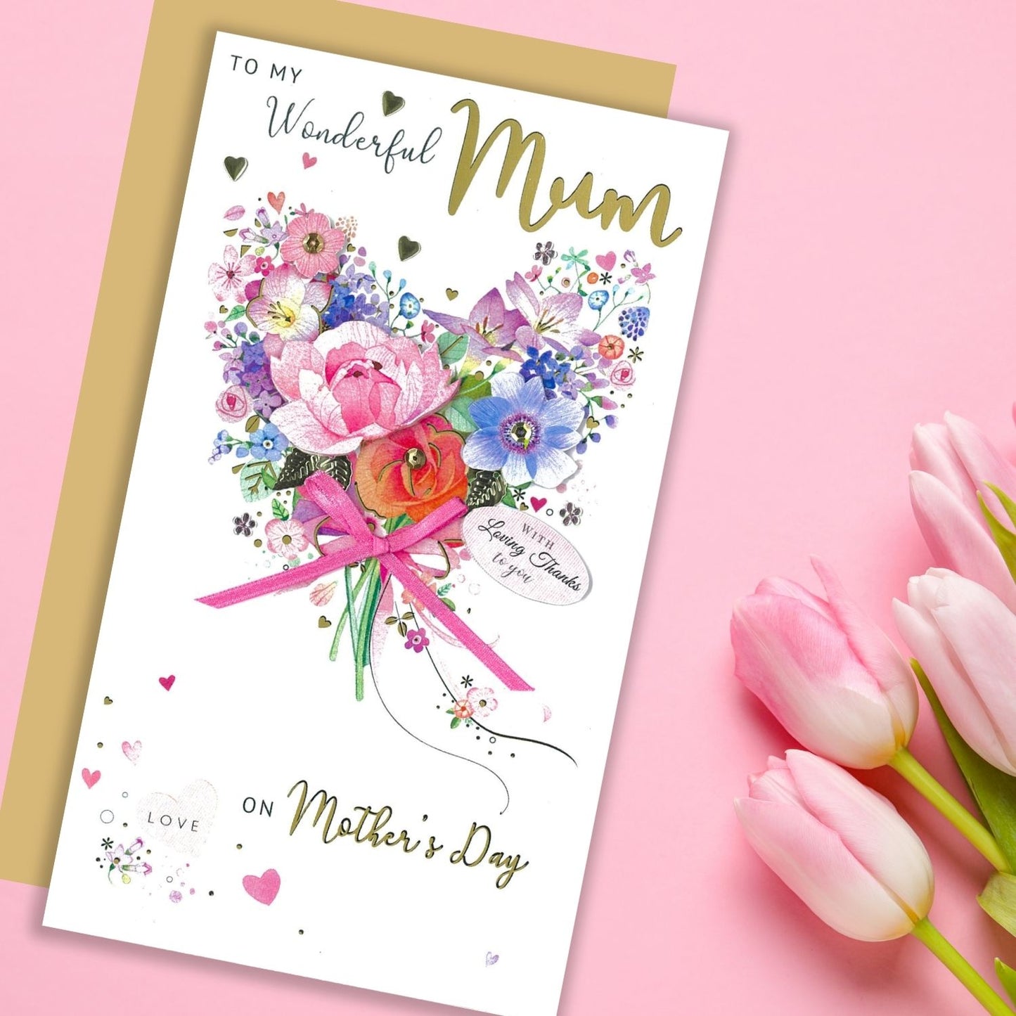 Wonderful Mum Blooming With Gratitude Mother's Day Hand-Finished Greeting Card