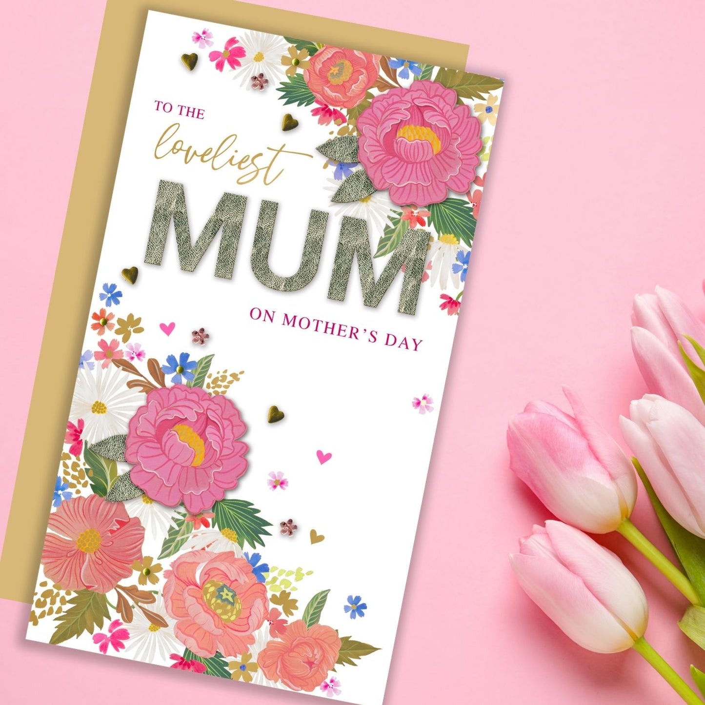 The Loveliest Mum Pink Petal Passion Mother's Day Hand-Finished Greeting Card