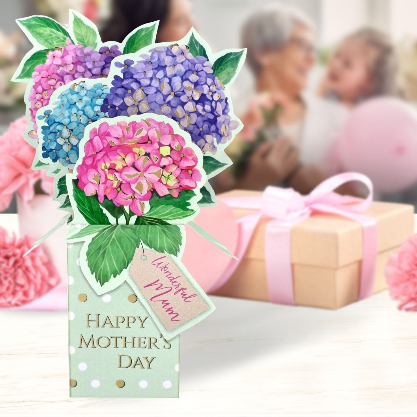 Wonderful Mum Hydrangeas So Pretty! Mother's Day Pop Up Clever Cube Card
