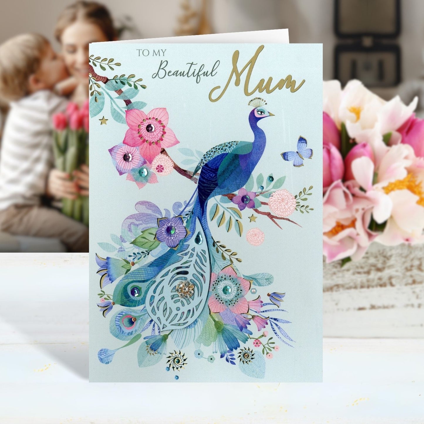 Beautiful Mum Peacockin' Perfection Mother's Day Hand-Finished Greeting Card
