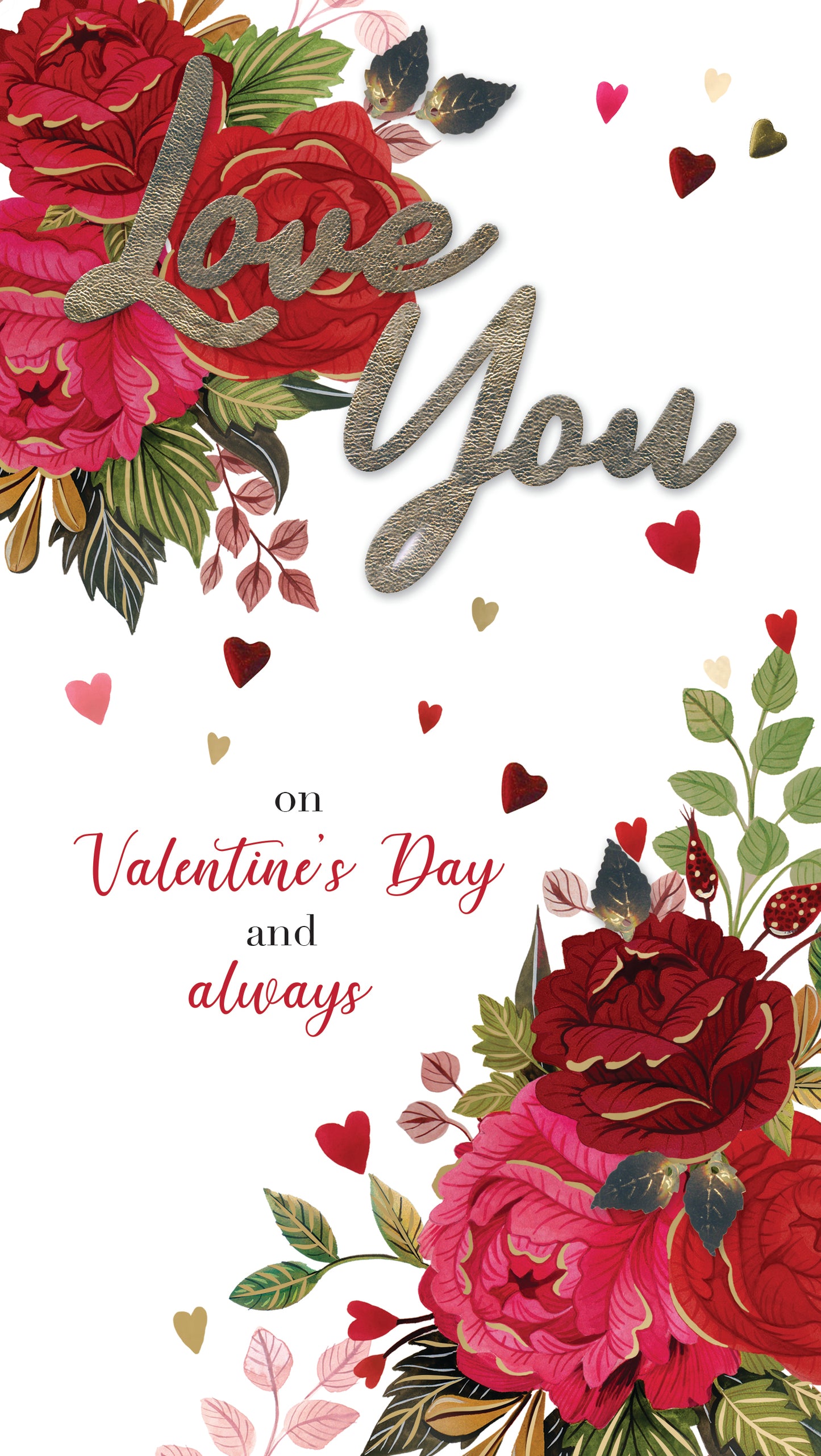 Love You Always Love Blooms Red Valentines Day Hand-Finished Greeting Card