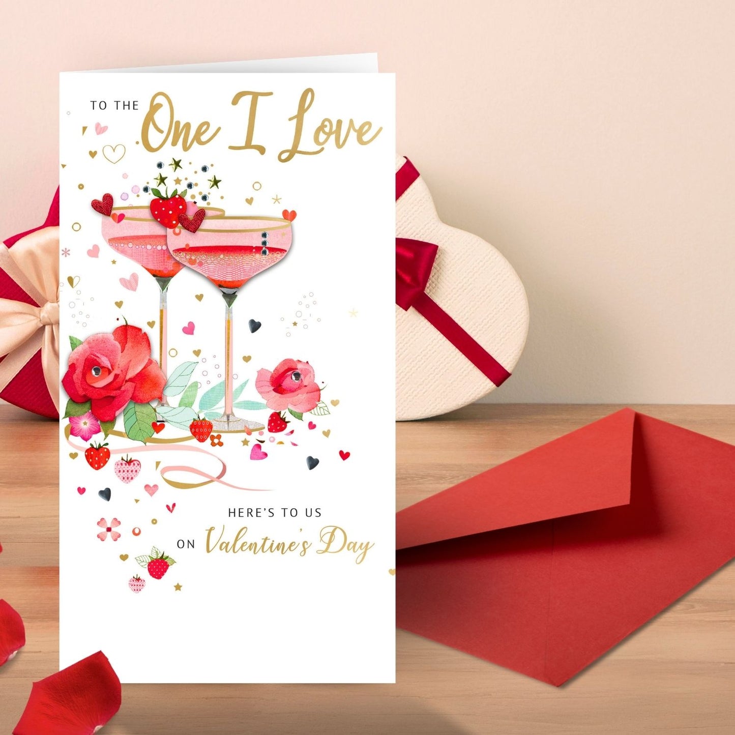 Here's To Us Berry Bubbly Bliss Valentines Day Hand-Finished Greeting Card