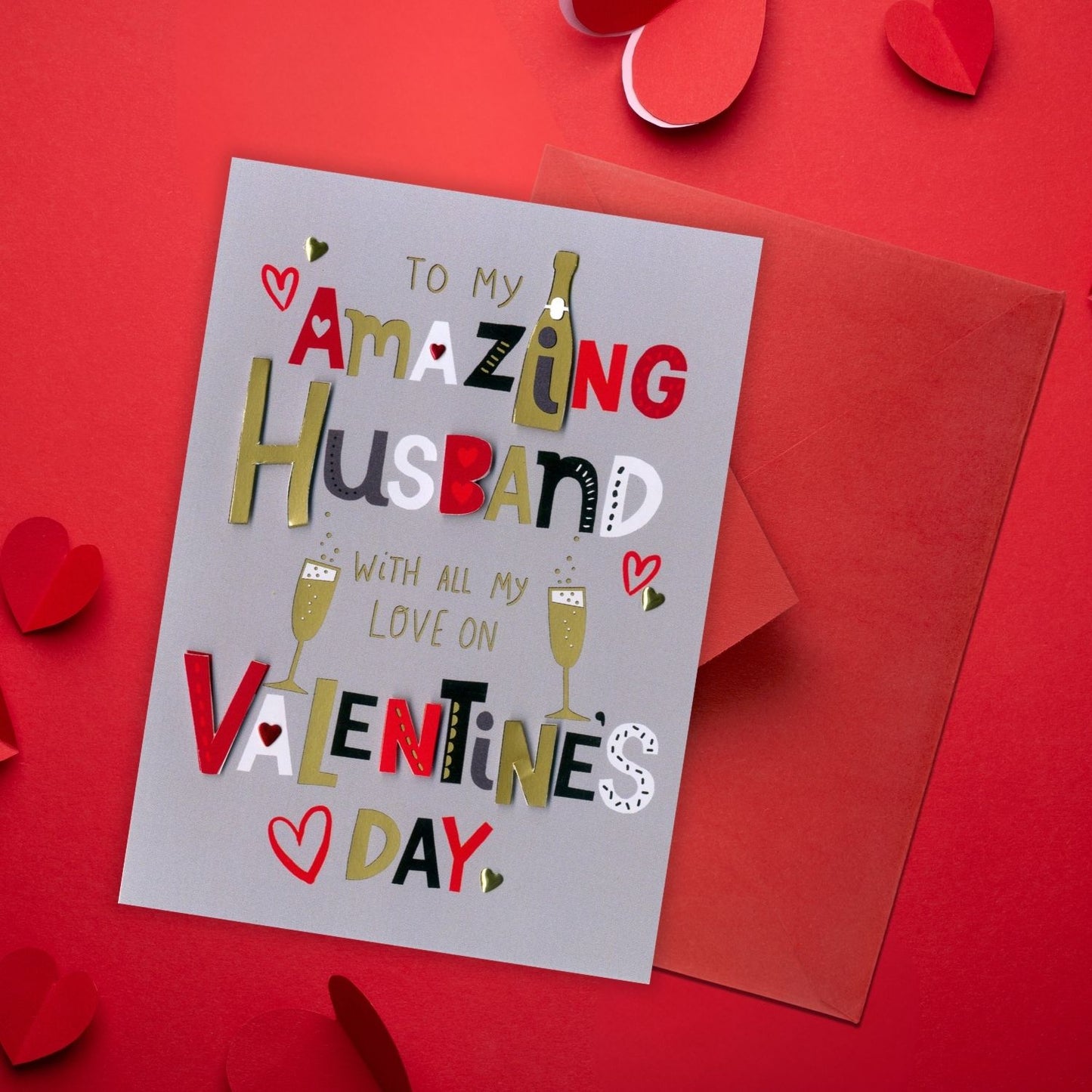 Amazing Husband Pop, Fizz, Clink! Valentines Day Hand-Finished Greeting Card