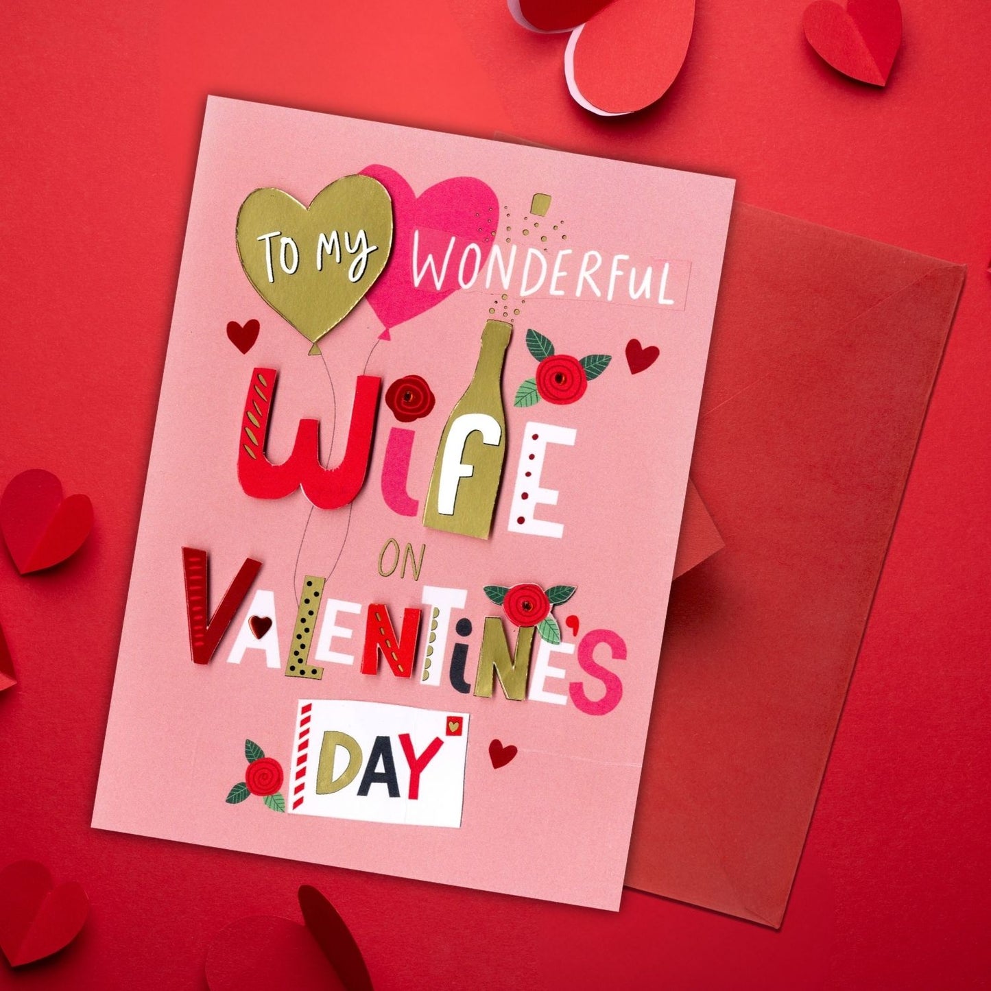 Wonderful Wife Love Laughter Bubbles Valentine's Day Hand-Finished Greeting Card