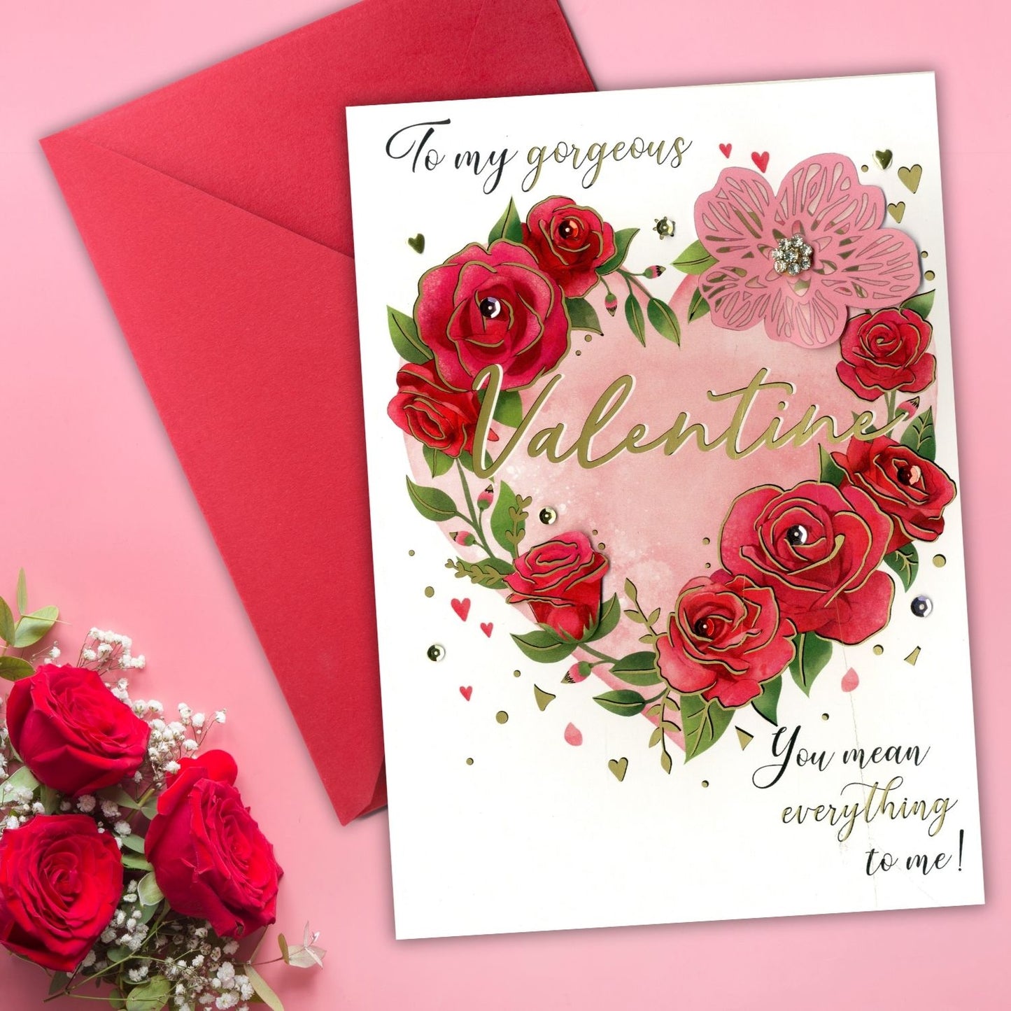 Gorgeous Valentine Love In Bloom Valentines Day Hand-Finished Greeting Card