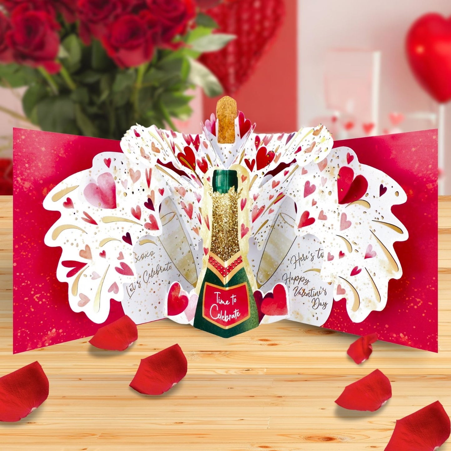 Here's To Us Pop The Bubbly! Valentines Day Pop Up Greeting Card