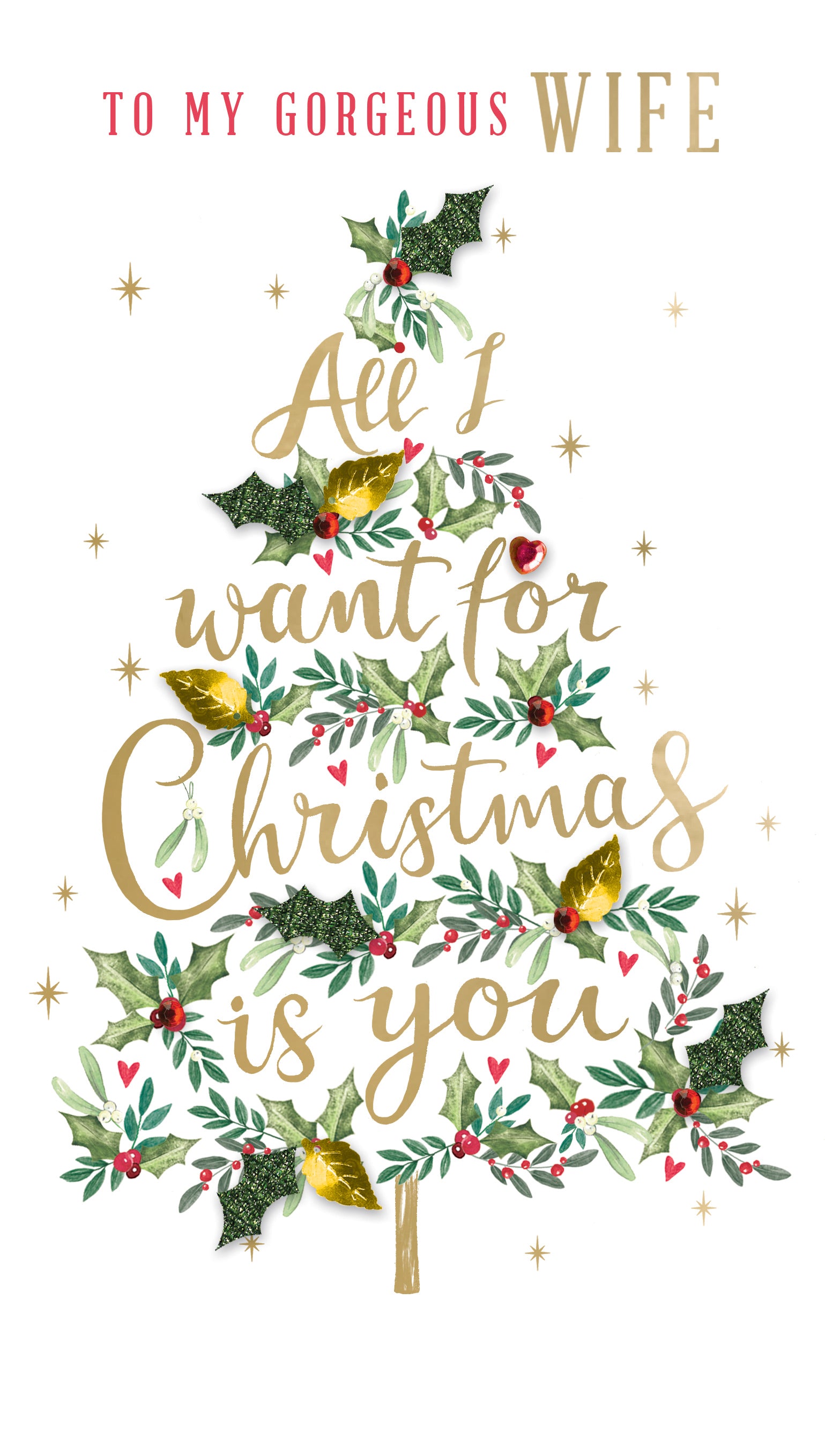 gorgeous wife xmas tree embellished christmas card hand-finished