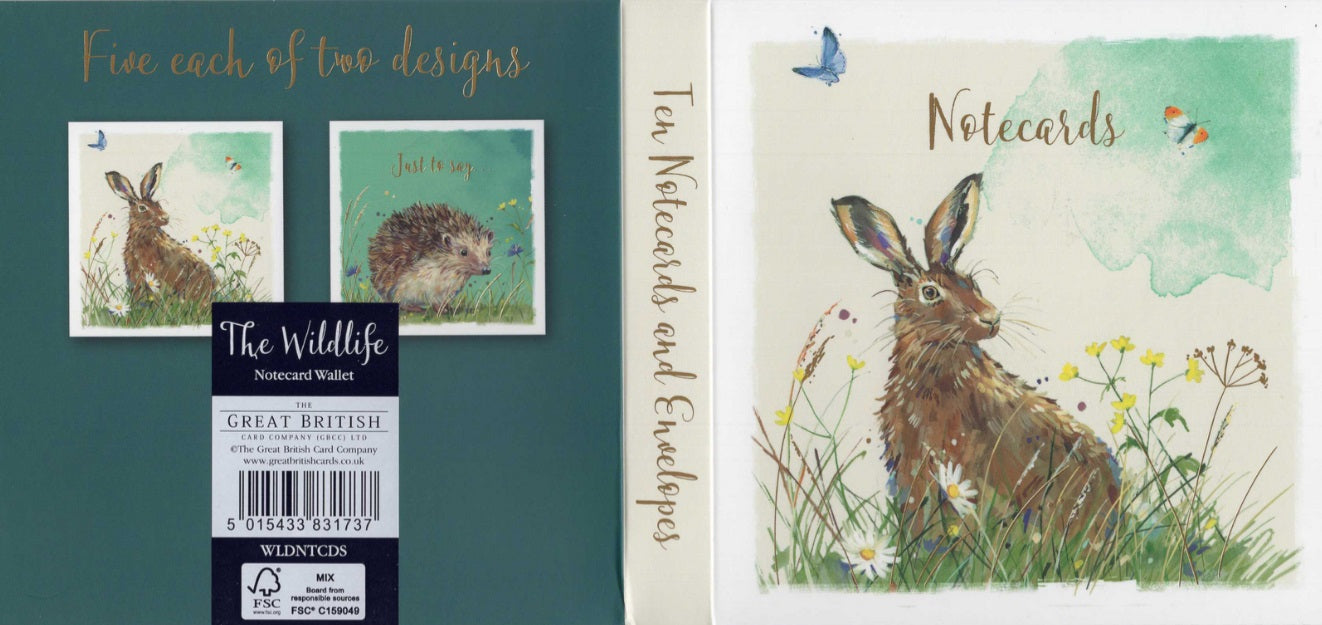 The Wildlife Pack Of 10 Hare & Hedgehog Notecards