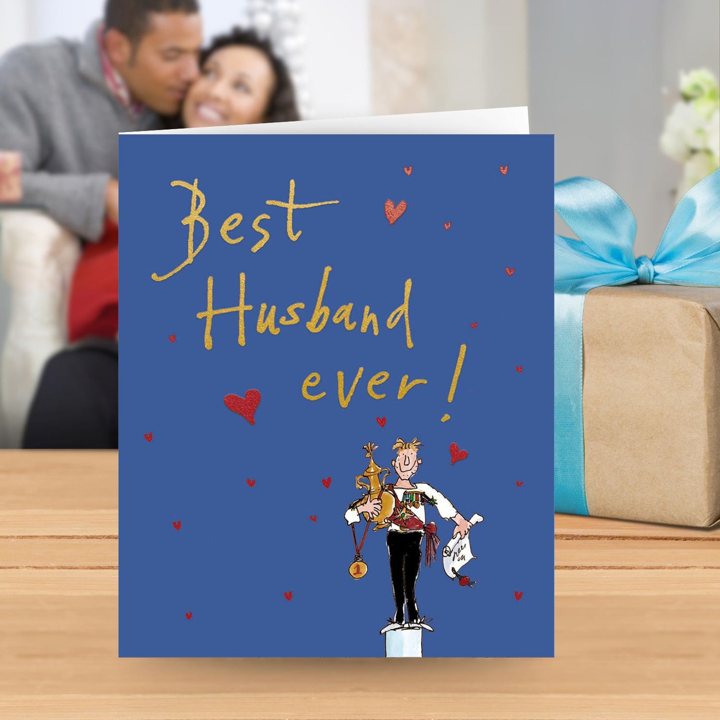 Quentin Blake Best Husband Medal Worthy Hubby! Valentine's Day Greeting Card