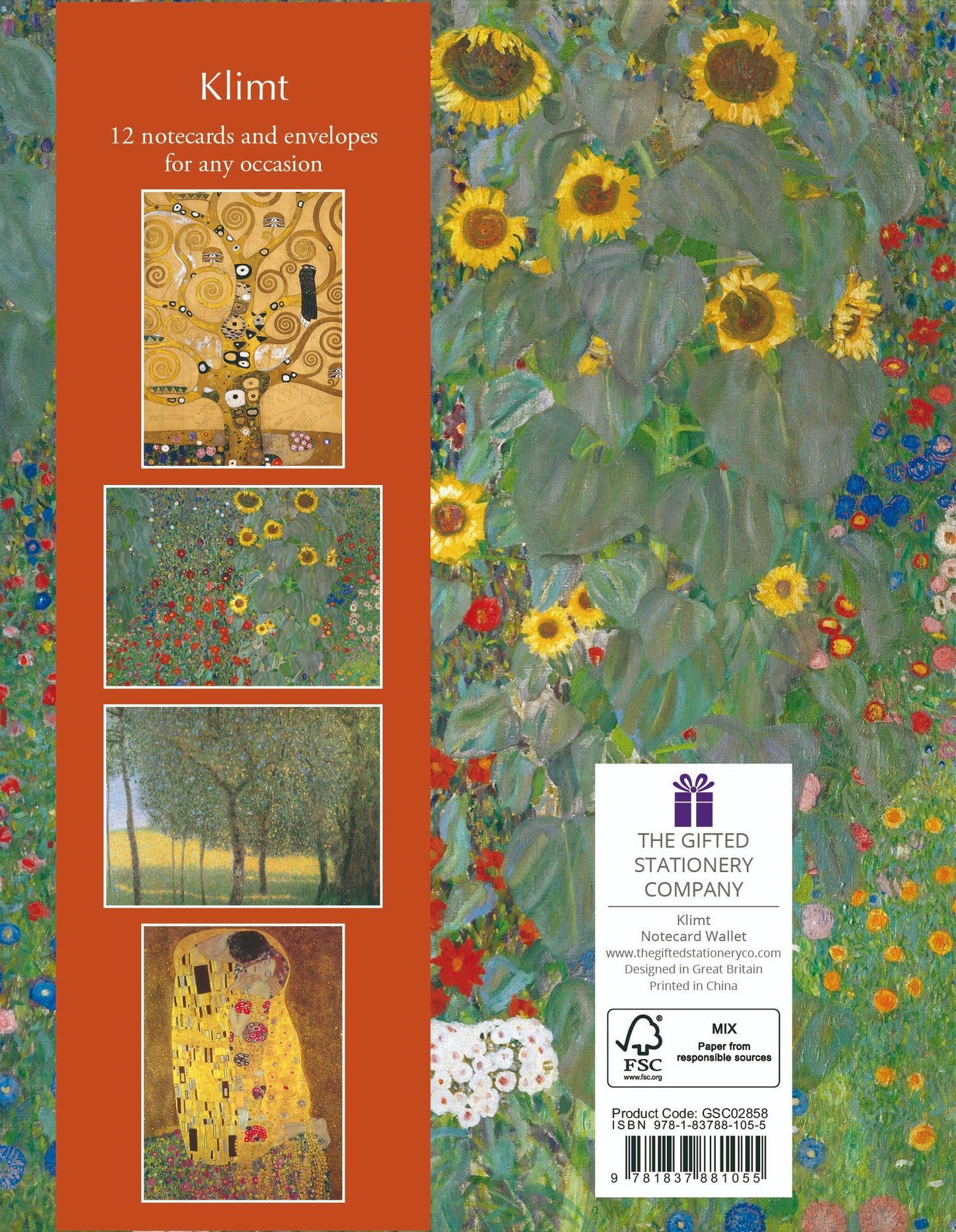 Gifted Stationery Klimt Floral 12 Notecards & Envelopes In Wallet