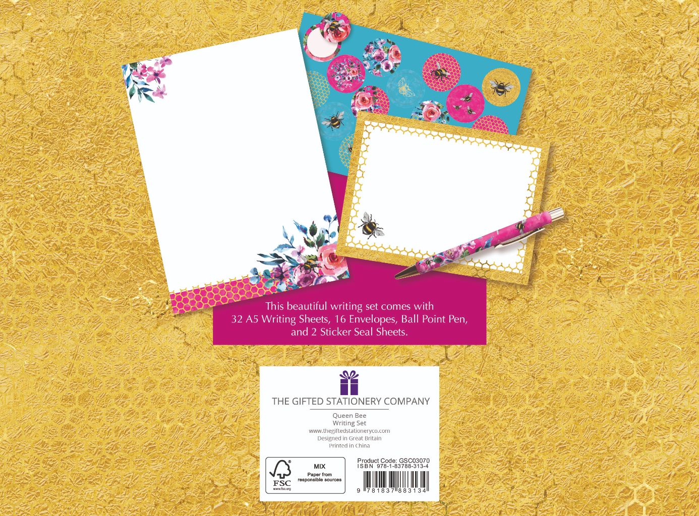 Gifted Stationery Queen Bee Letter Writing Set Contains Pen, Paper & Envelopes