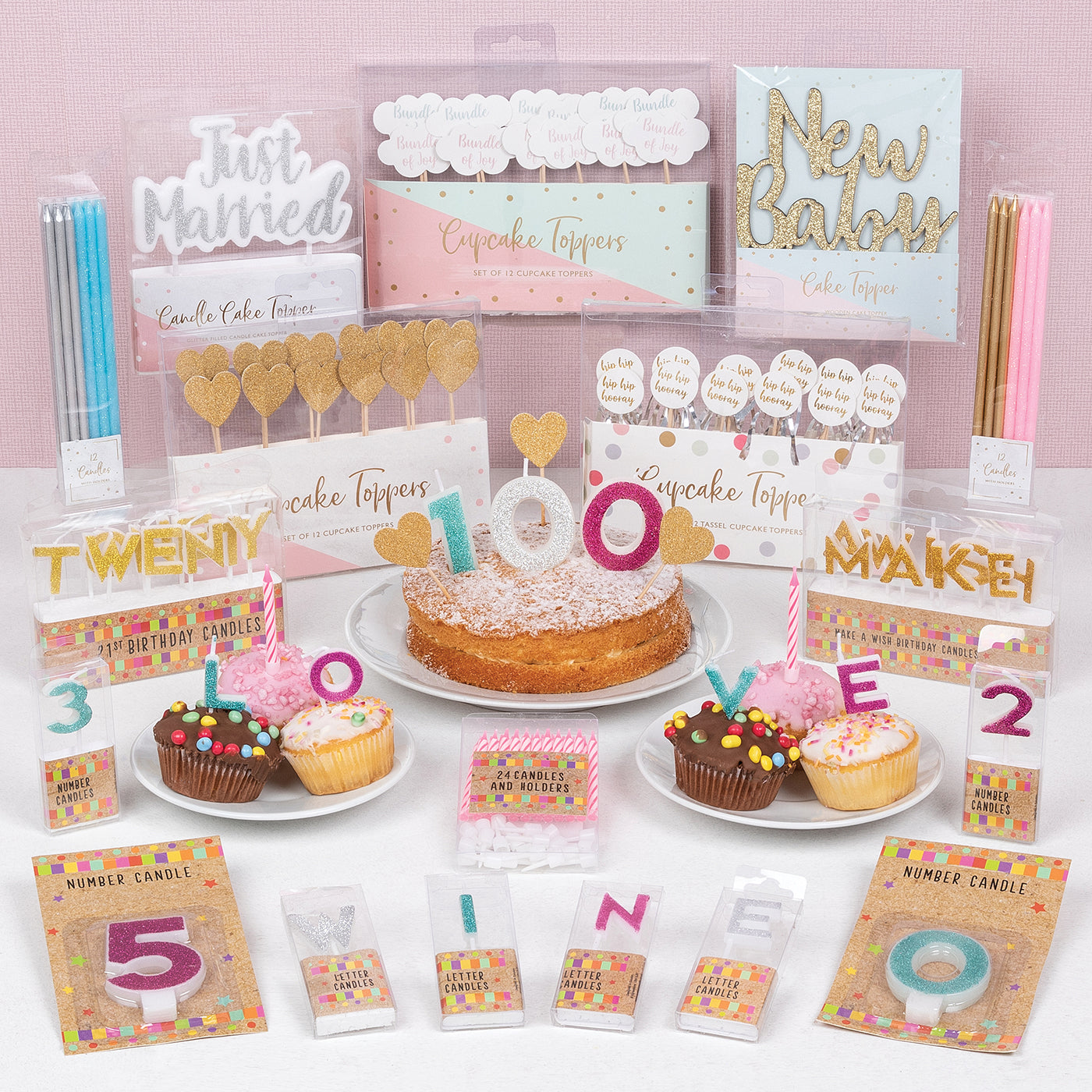 12 Silver & Blue Cake Candles With Holders