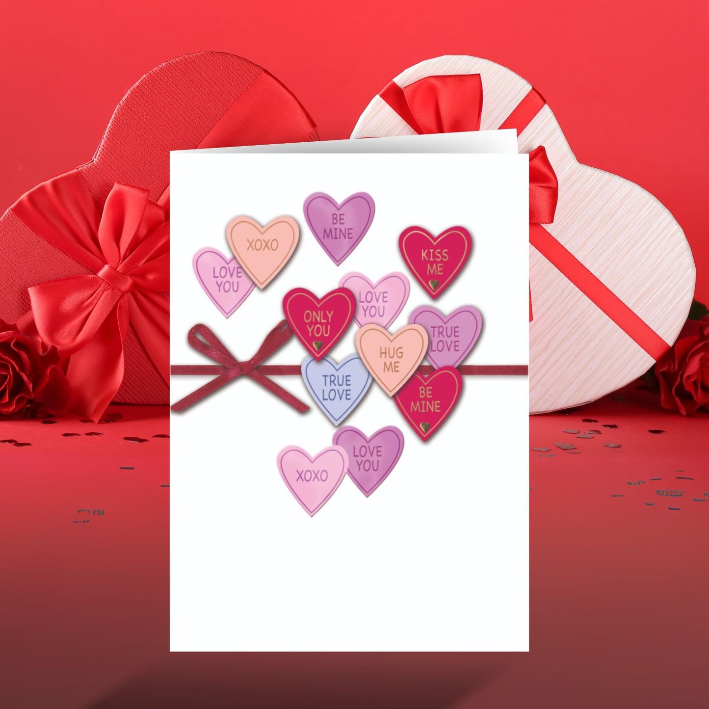 Love Hearts Sweetheart Sayings Valentine's Day Hand-Finished Greeting Card