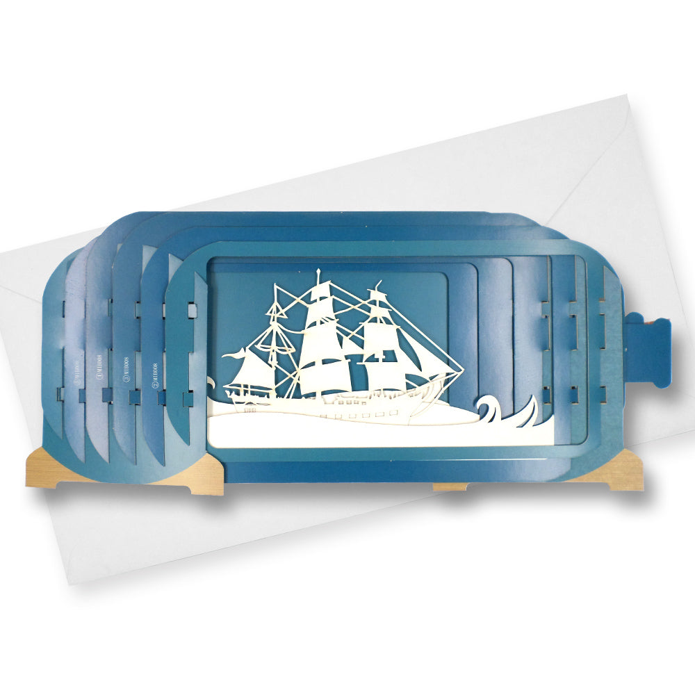 Message In A Bottle Ship Pop Up Birthday Greeting Card