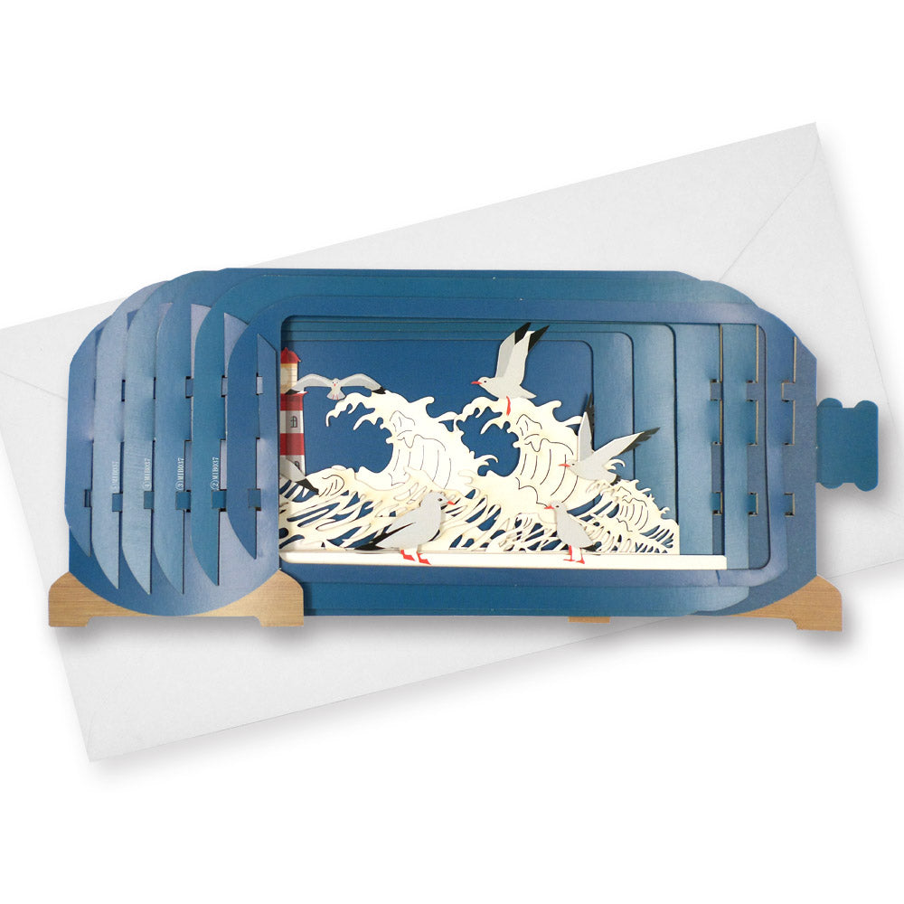 Message In A Bottle Seagulls Pop Up Birthday Greeting Card