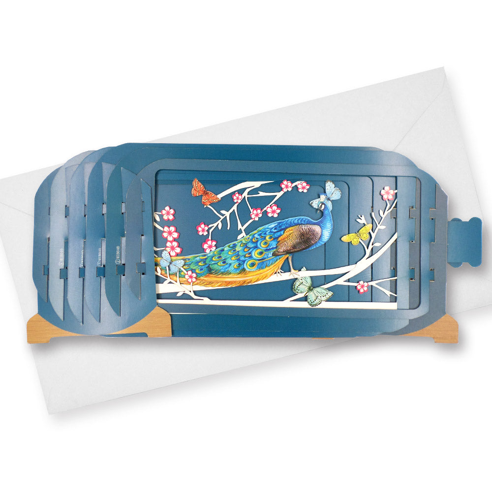 Message In A Bottle Peacock Pop Up Birthday Greeting Card