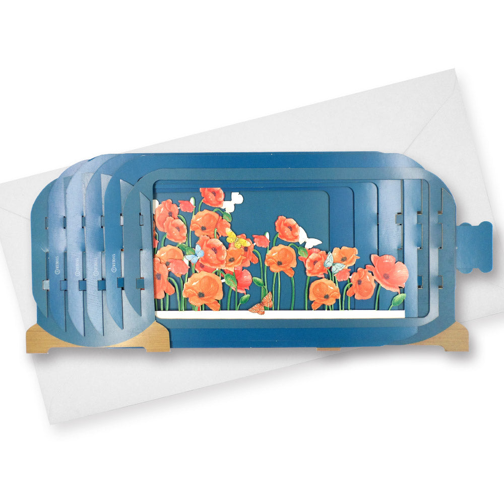 Message In A Bottle Poppy Flowers Pop Up Birthday Greeting Card