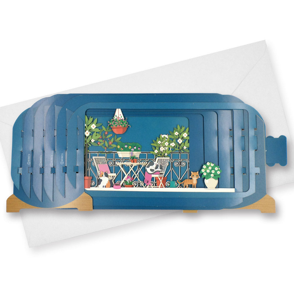 Message In A Bottle Cats Outside Pop Up Birthday Greeting Card