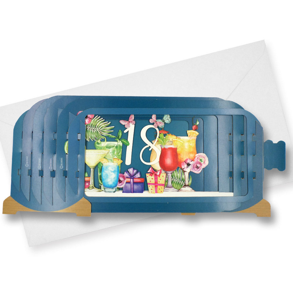 Message In A Bottle Cocktails 18th Pop Up Birthday Greeting Card