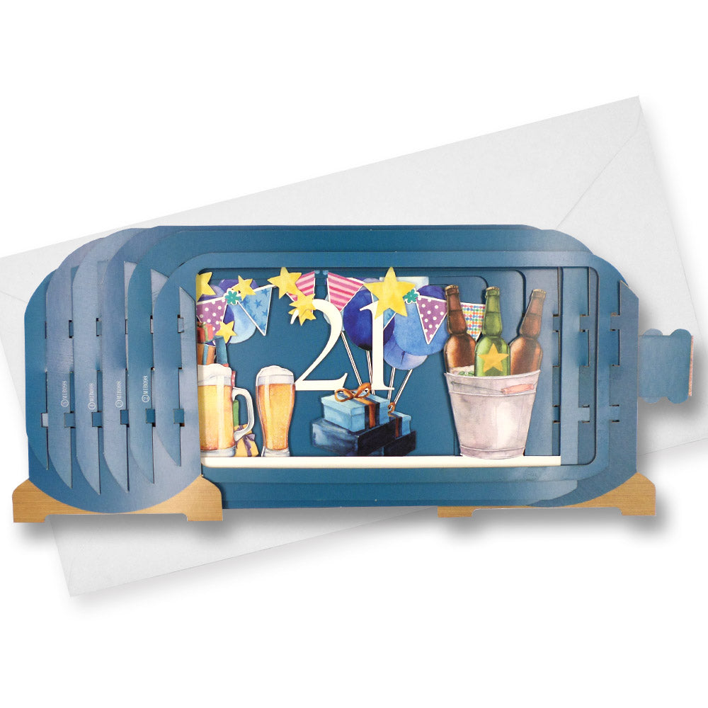 Message In A Bottle Beer 21st Pop Up Birthday Greeting Card