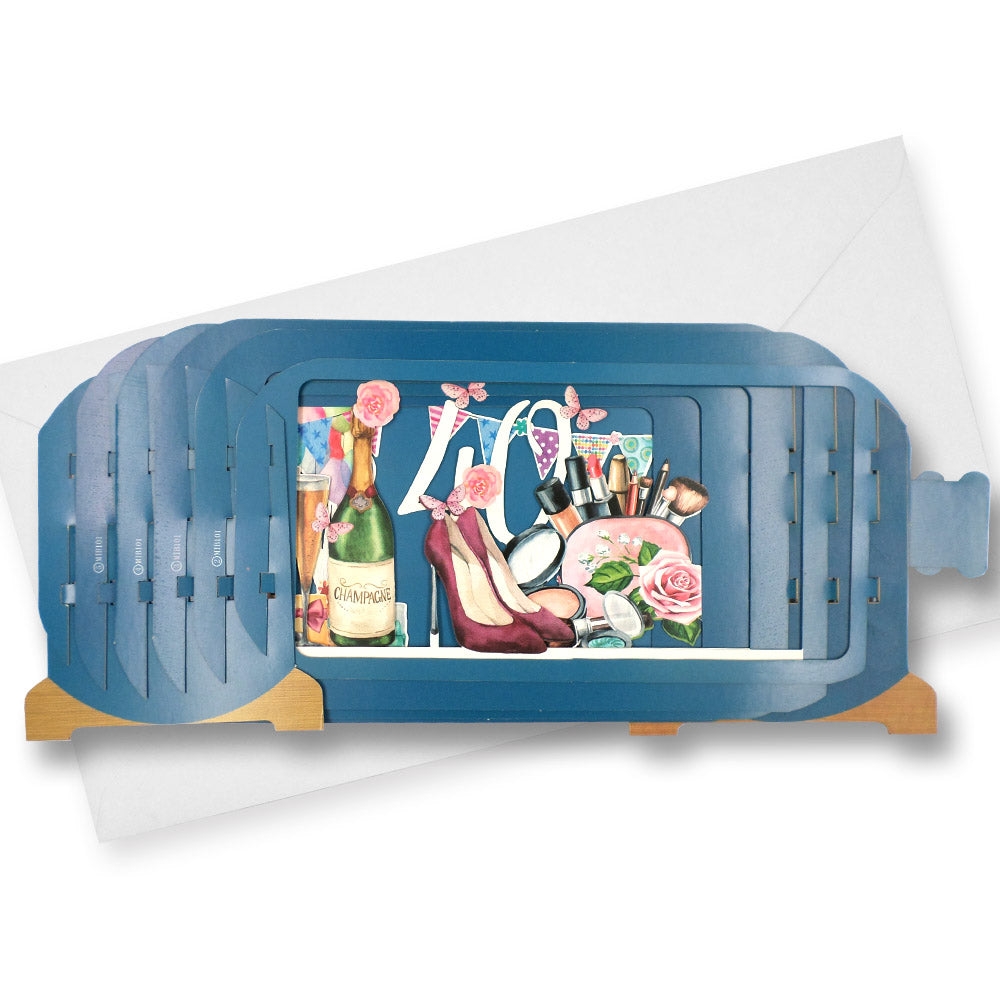Message In A Bottle Champagne 40th Pop Up Birthday Greeting Card