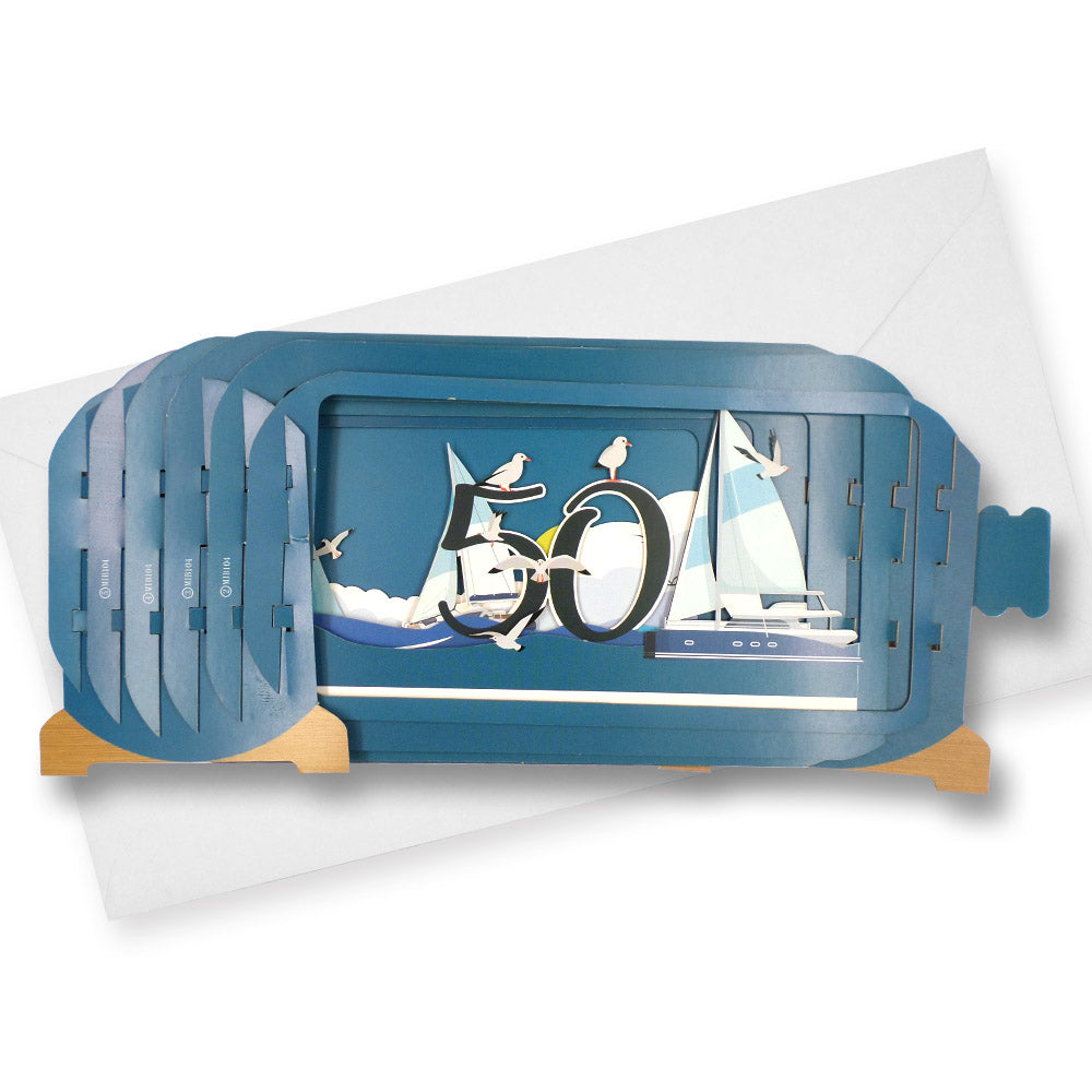 Message In A Bottle Sailing 50th Pop Up Birthday Greeting Card