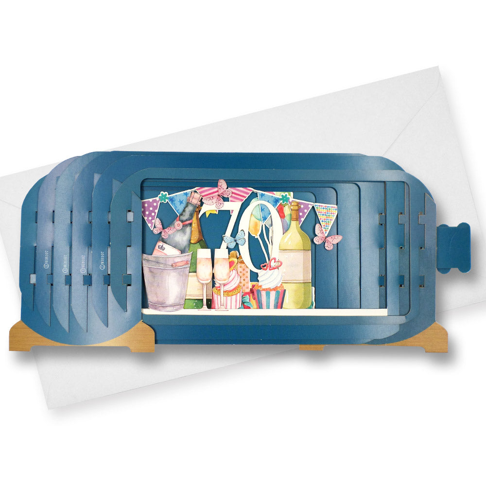 Message In A Bottle Champagne 70th Pop Up Birthday Greeting Card