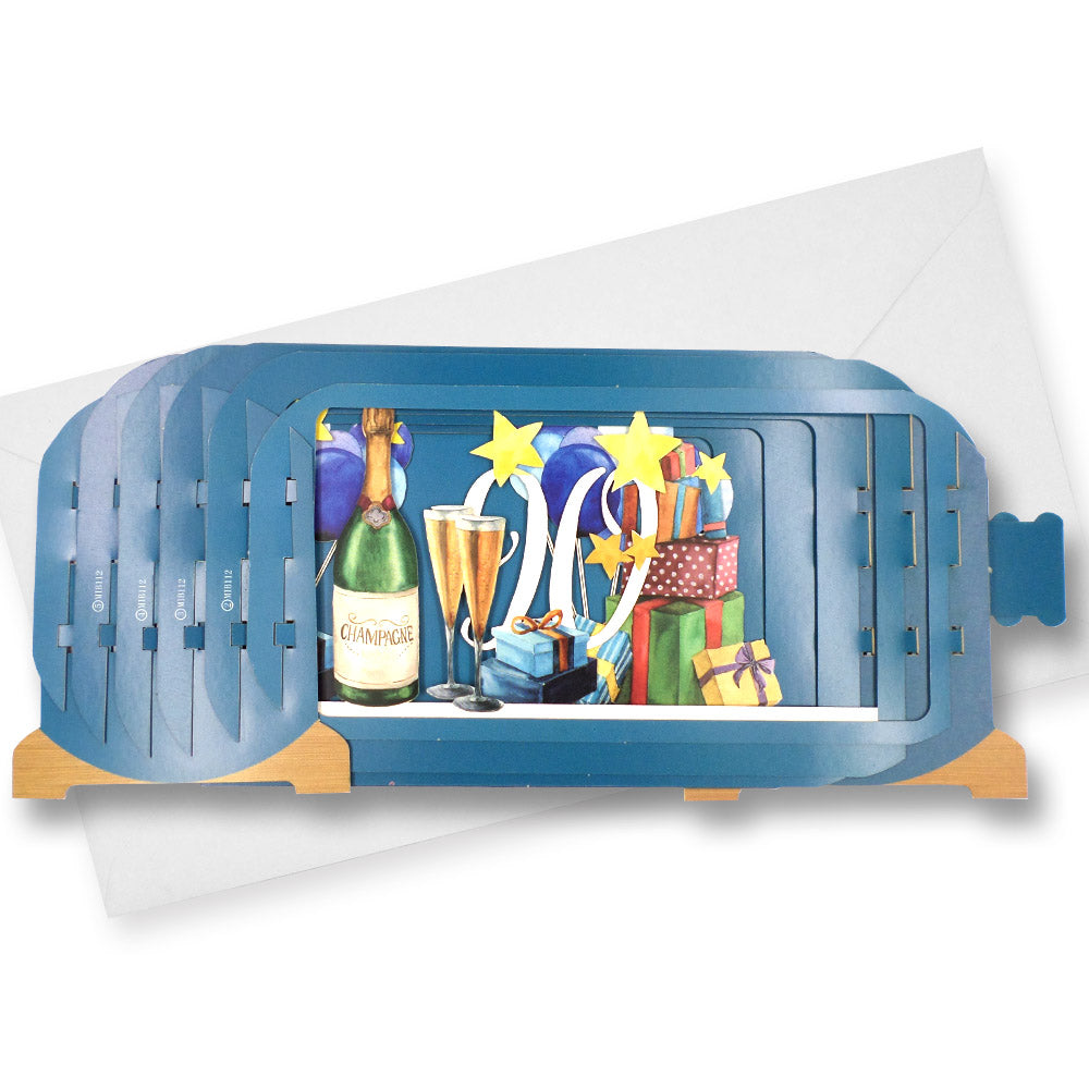 Message In A Bottle Champagne 90th Pop Up Birthday Greeting Card