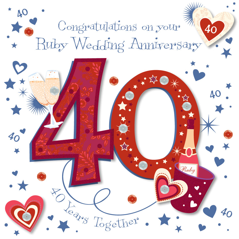 Ruby 40th Embellished Anniversary Greeting Card