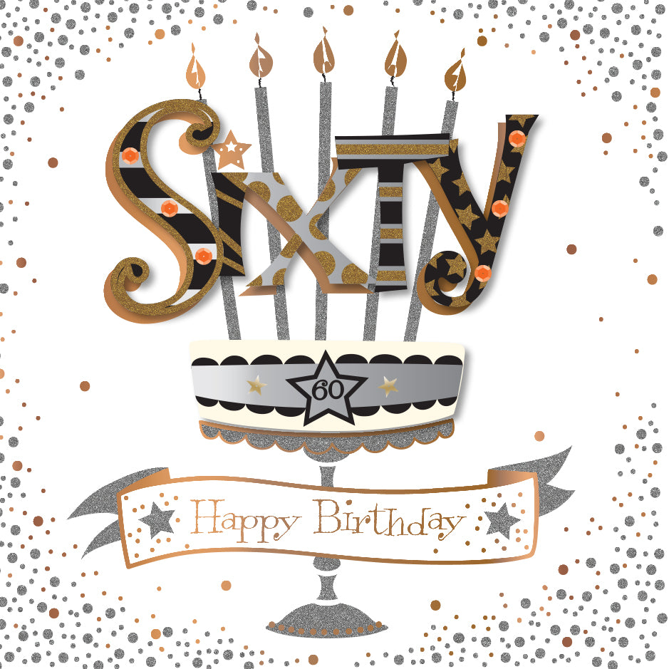Sixty 60th Birthday Handmade Embellished Greeting Card