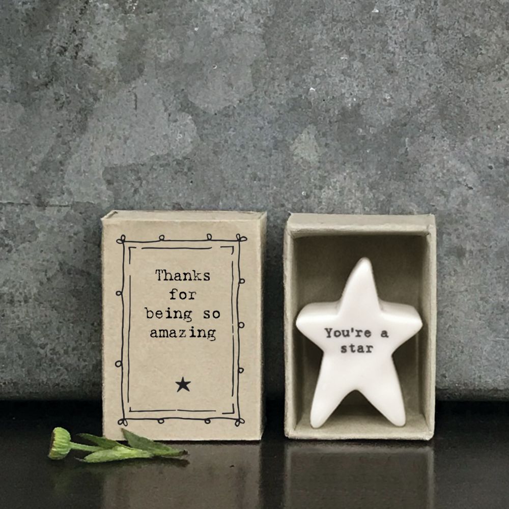 East Of India Thanks! Matchbox With Ceramic You're A Star Inside