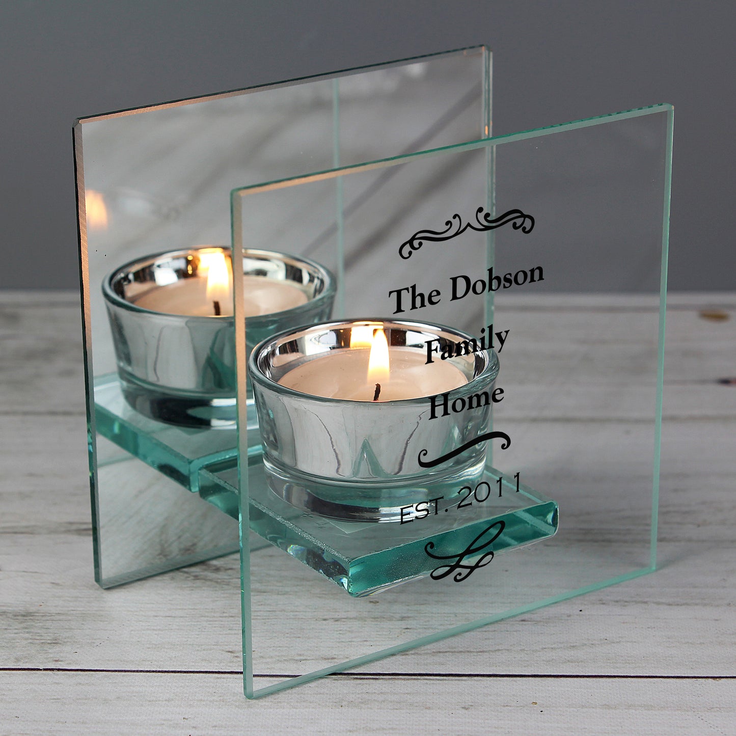 Personalised Antique Scroll Mirrored Glass Tea Light Candle Holder - Personalise It!