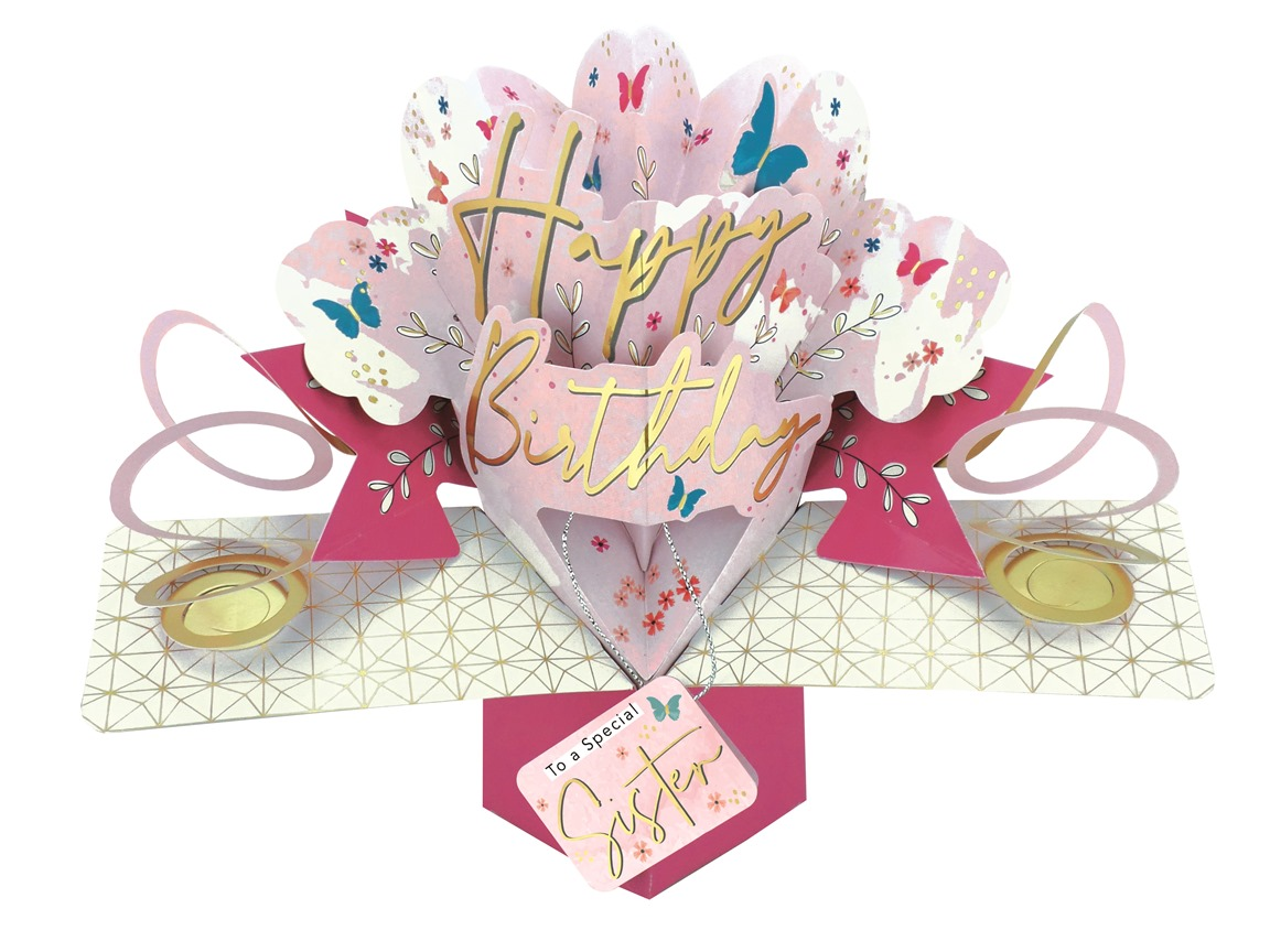 Pop Up Birthday Card For Sister, Colorful 3D Happy Birthday