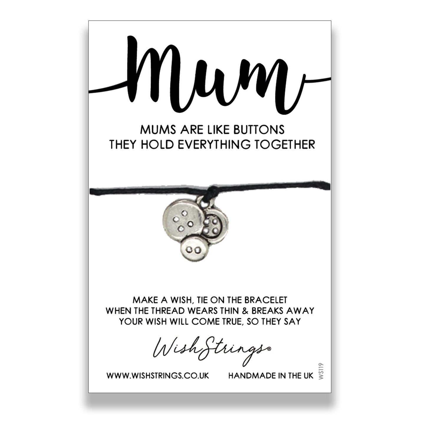 Mums Are Like Buttons Wish String Bracelet With Lucky Charm