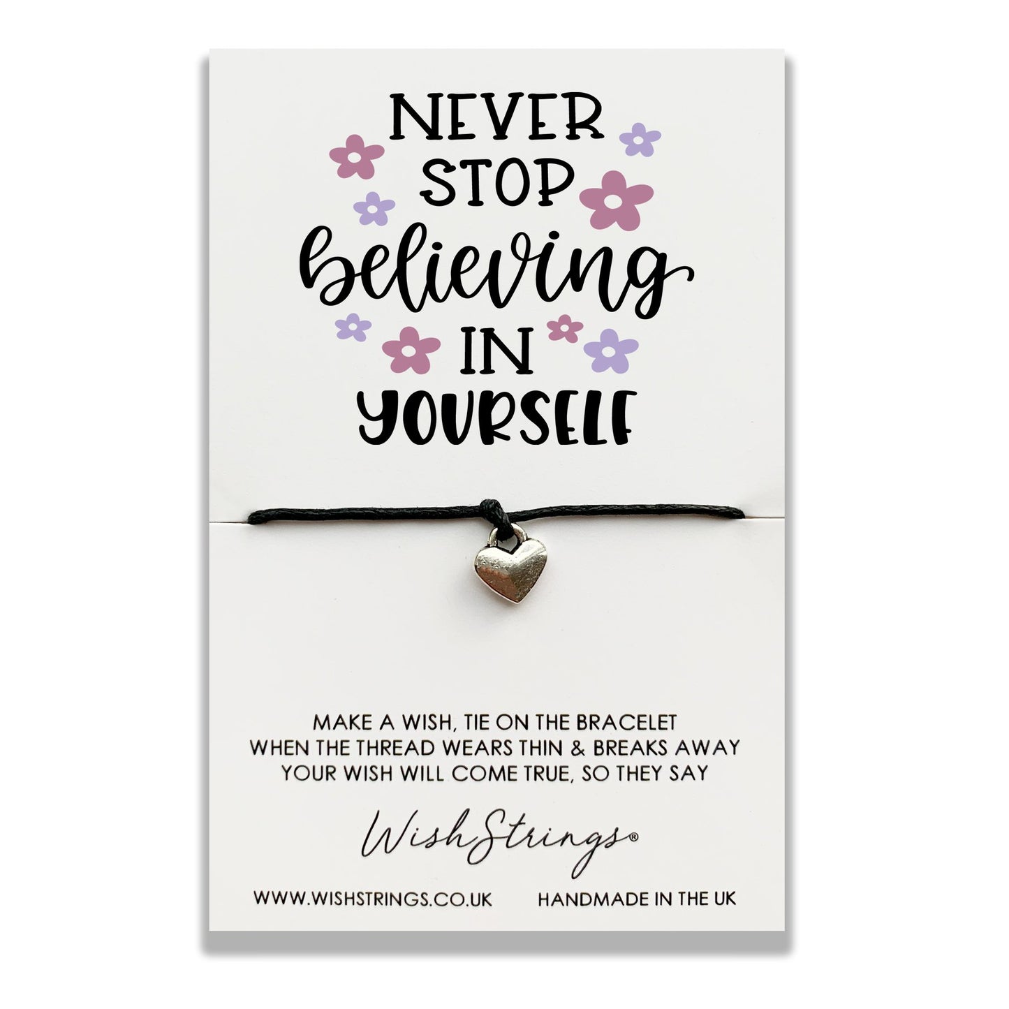 Never Stop Believing Wish String Bracelet With Lucky Charm