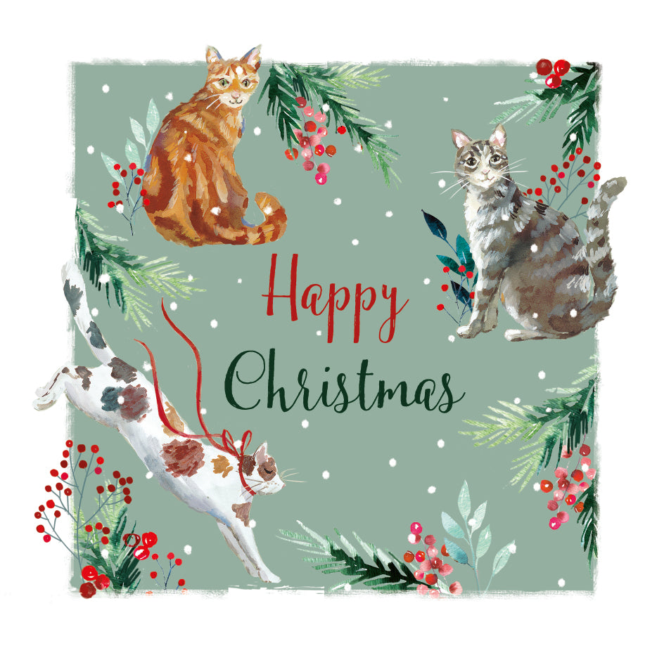 Playful Festive Cats Christmas Greeting Card