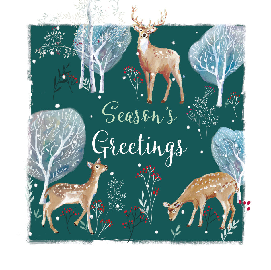 Winter Forest Deer Christmas Greeting Card