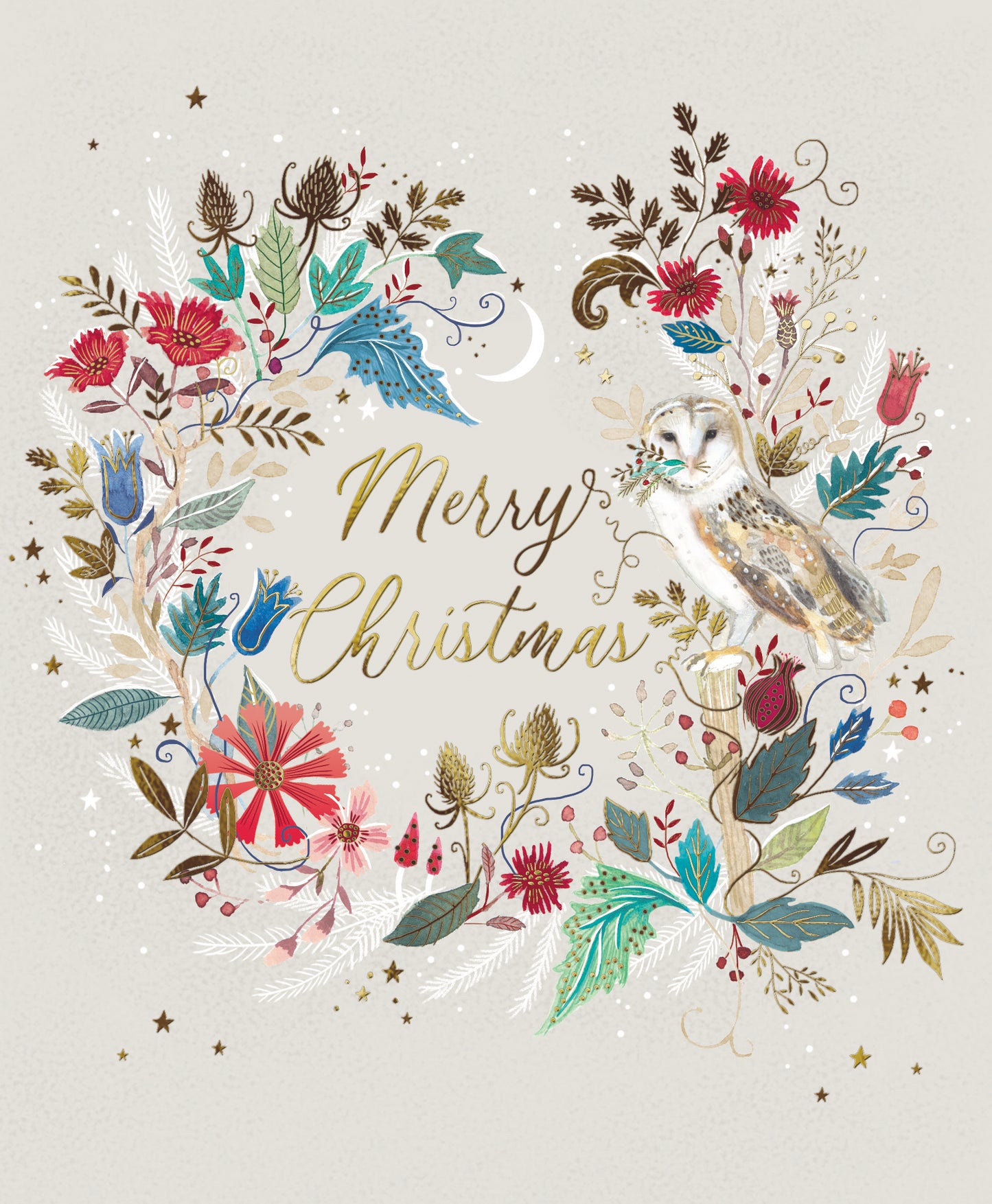 Merry Christmas Owl Gold Foiled Christmas Greeting Card