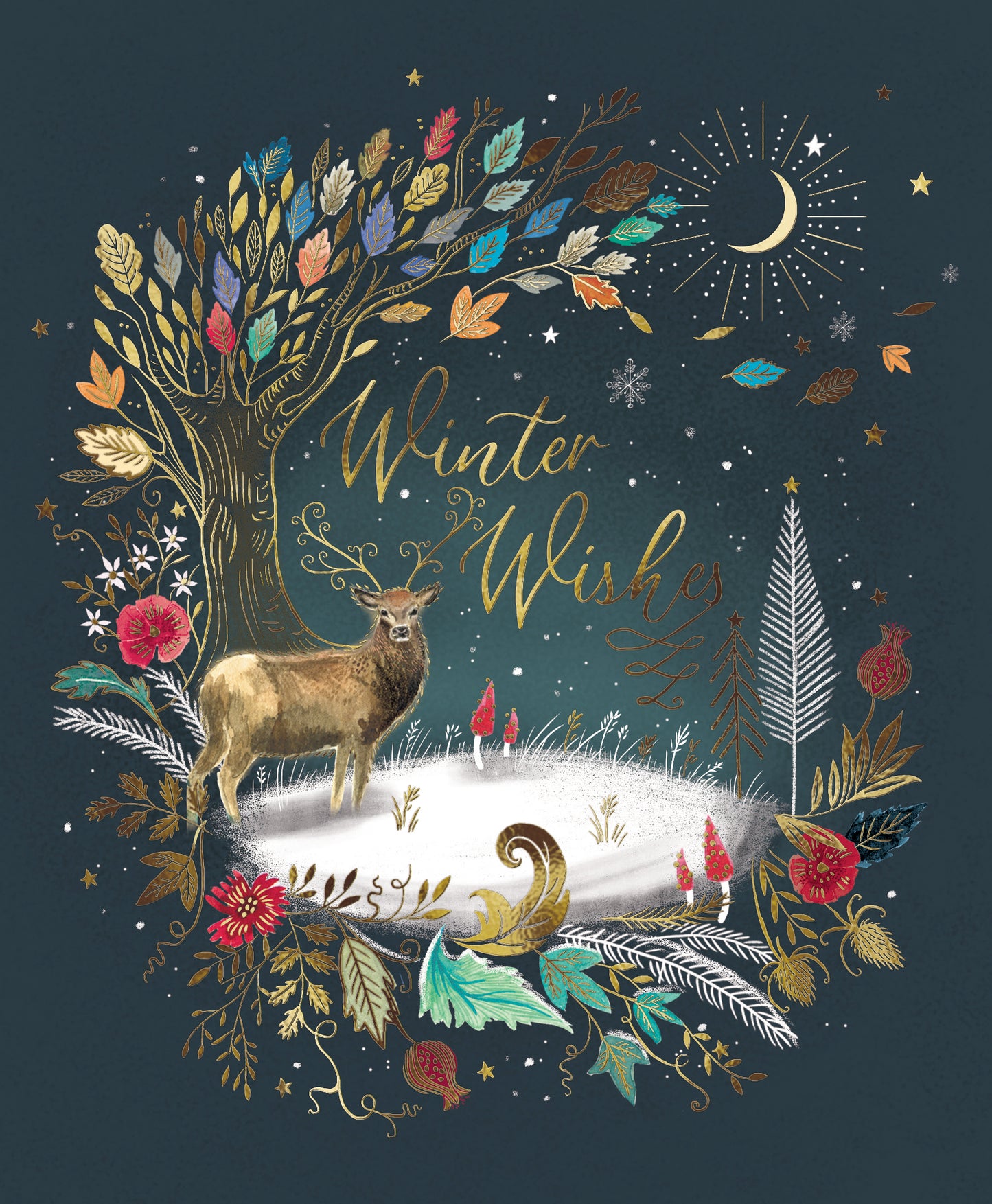 Winter Wishes Stag Gold Foiled Christmas Greeting Card